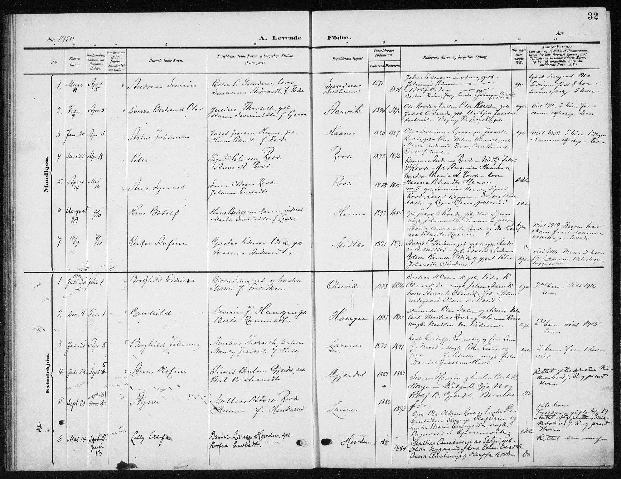 Ministerialprotokoller, klokkerbøker og fødselsregistre - Møre og Romsdal, AV/SAT-A-1454/504/L0061: Parish register (copy) no. 504C03, 1902-1940, p. 32