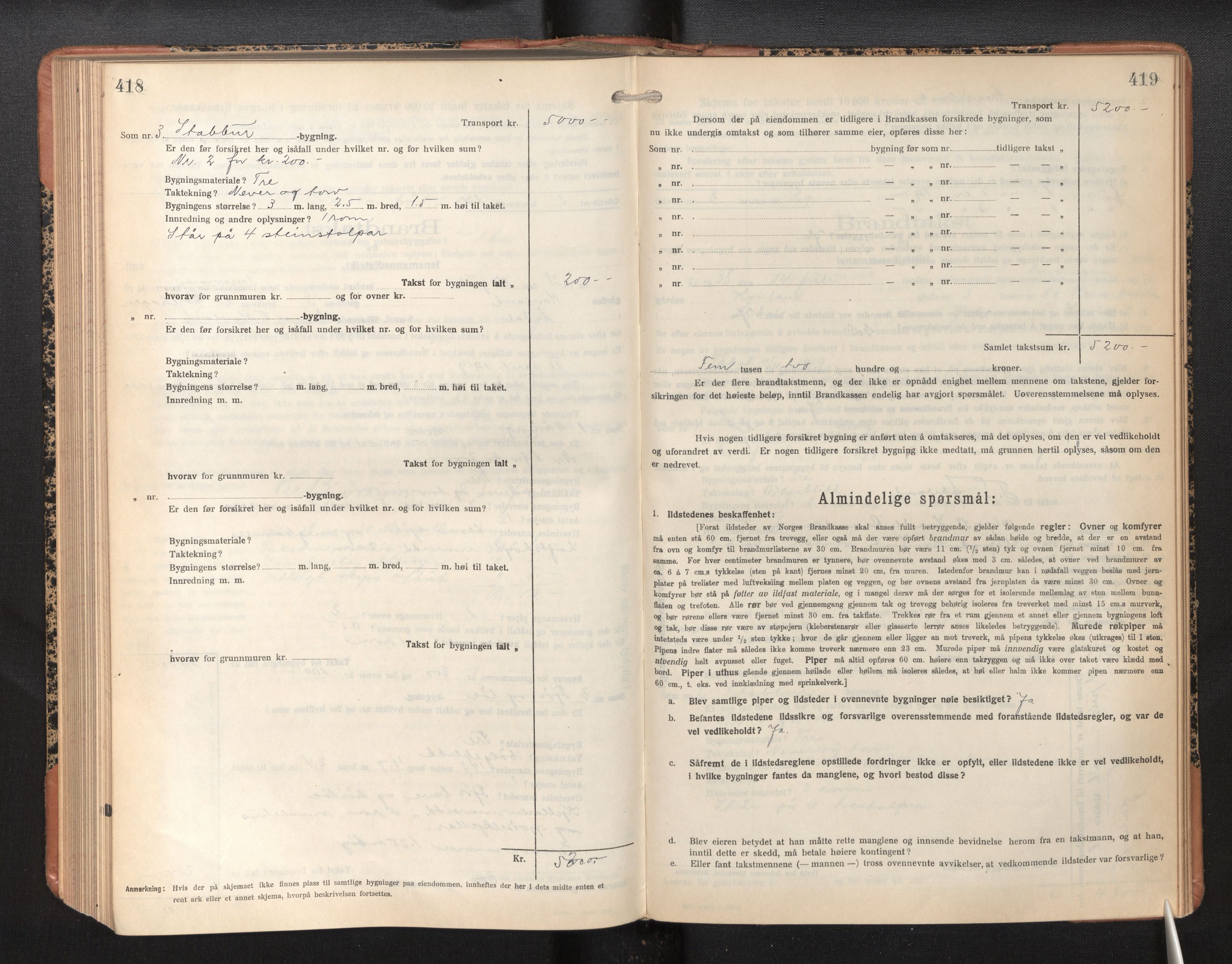 Lensmannen i Årdal, AV/SAB-A-30501/0012/L0010: Branntakstprotokoll, skjematakst, 1926-1939, p. 418-419