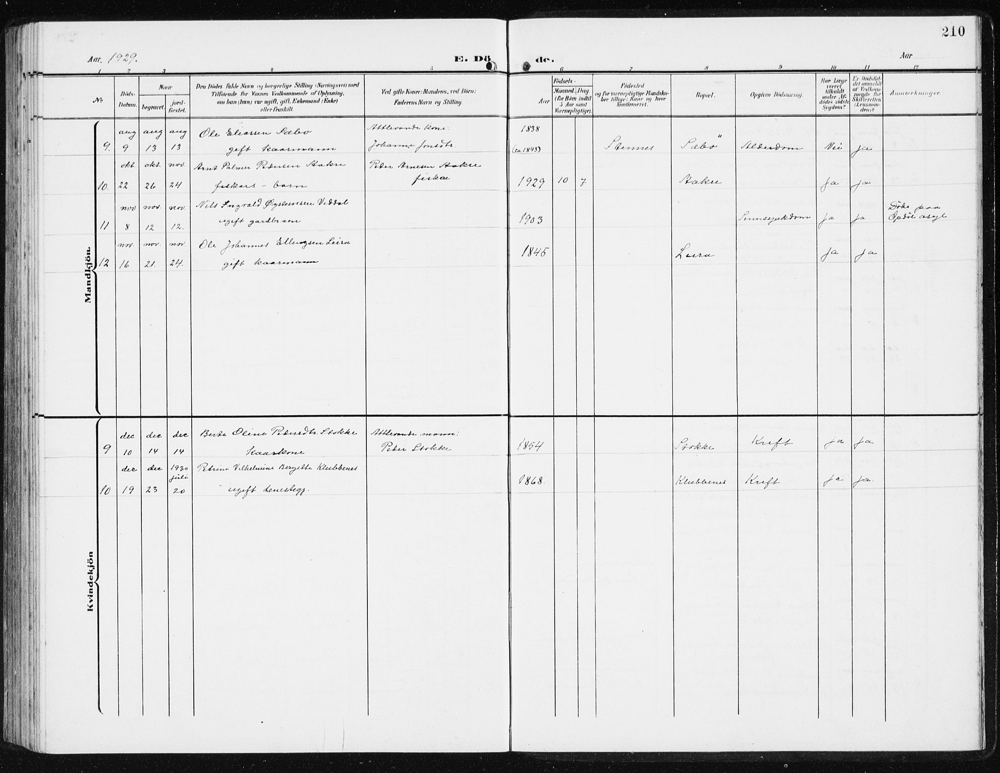 Ministerialprotokoller, klokkerbøker og fødselsregistre - Møre og Romsdal, SAT/A-1454/515/L0216: Parish register (copy) no. 515C03, 1906-1941, p. 210