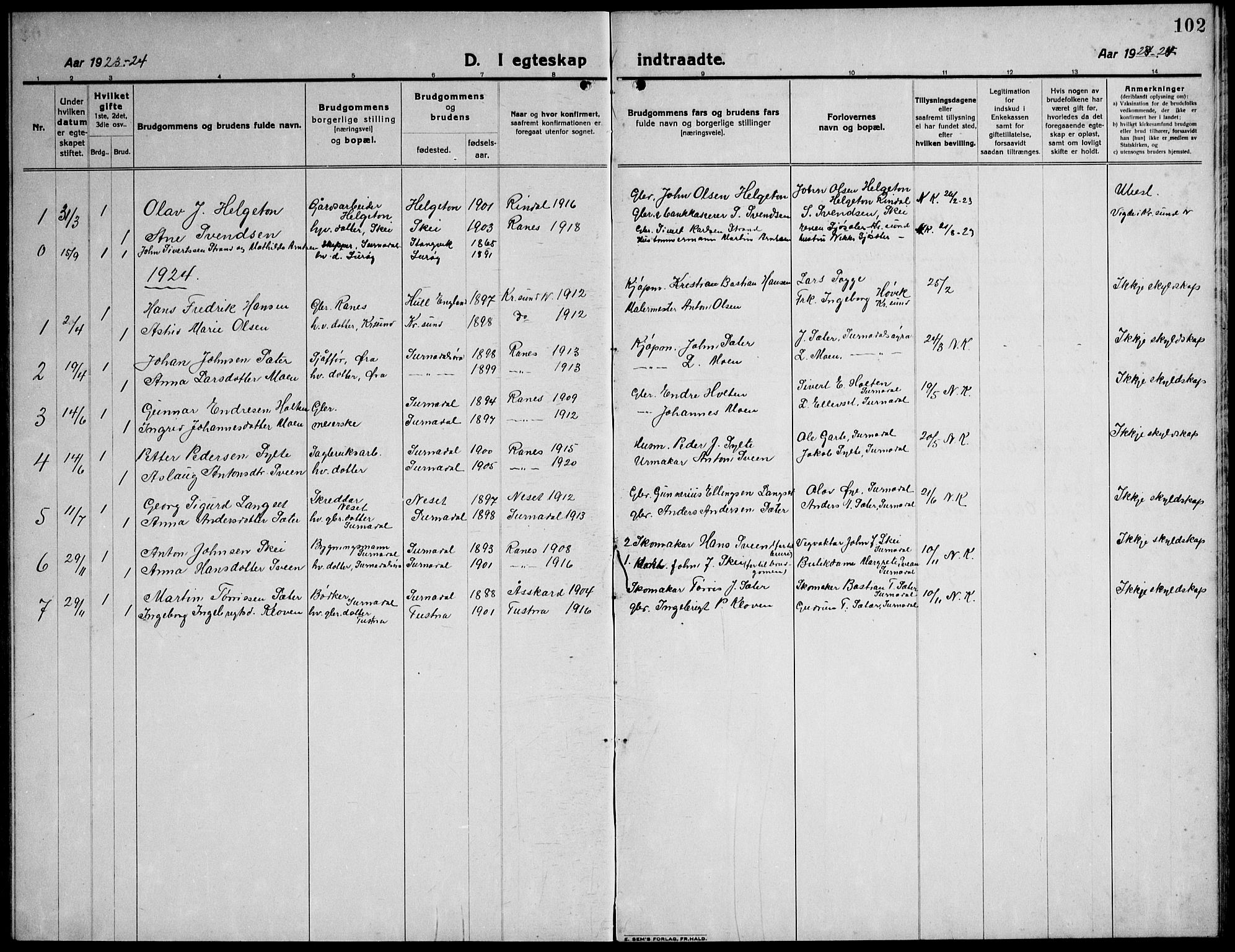 Ministerialprotokoller, klokkerbøker og fødselsregistre - Møre og Romsdal, AV/SAT-A-1454/596/L1060: Parish register (copy) no. 596C03, 1923-1944, p. 102