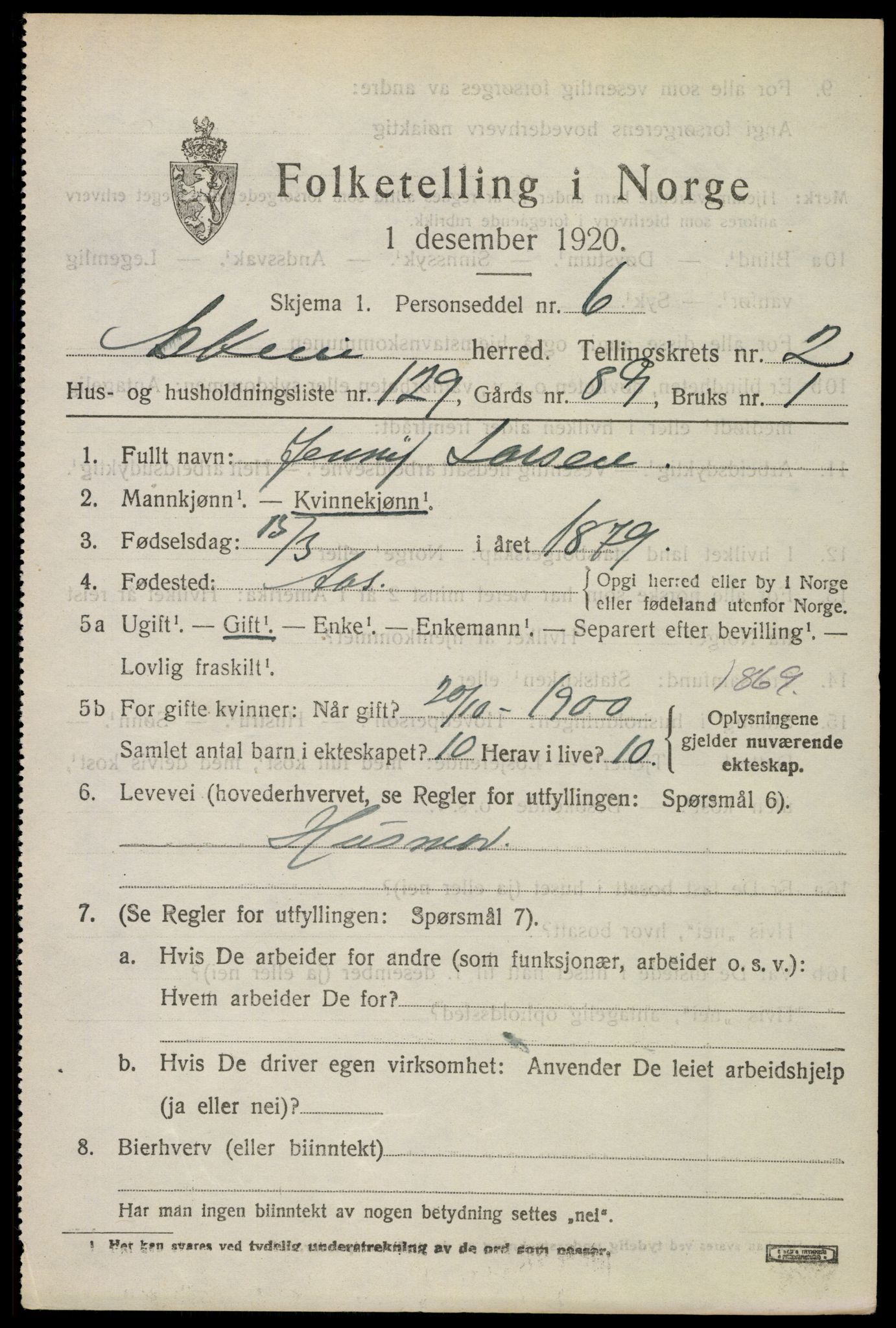 SAO, 1920 census for Askim, 1920, p. 6667