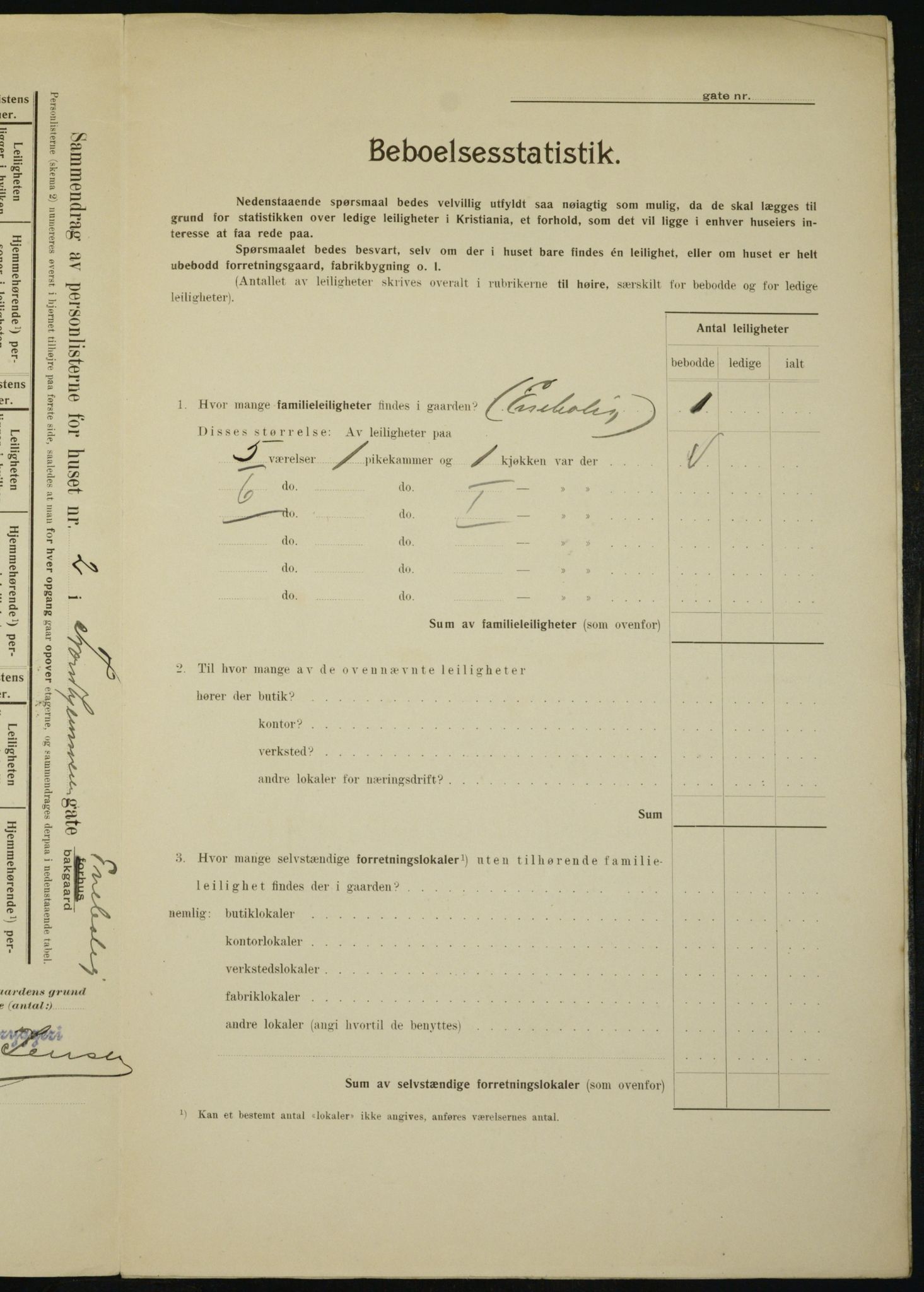 OBA, Municipal Census 1910 for Kristiania, 1910, p. 110084