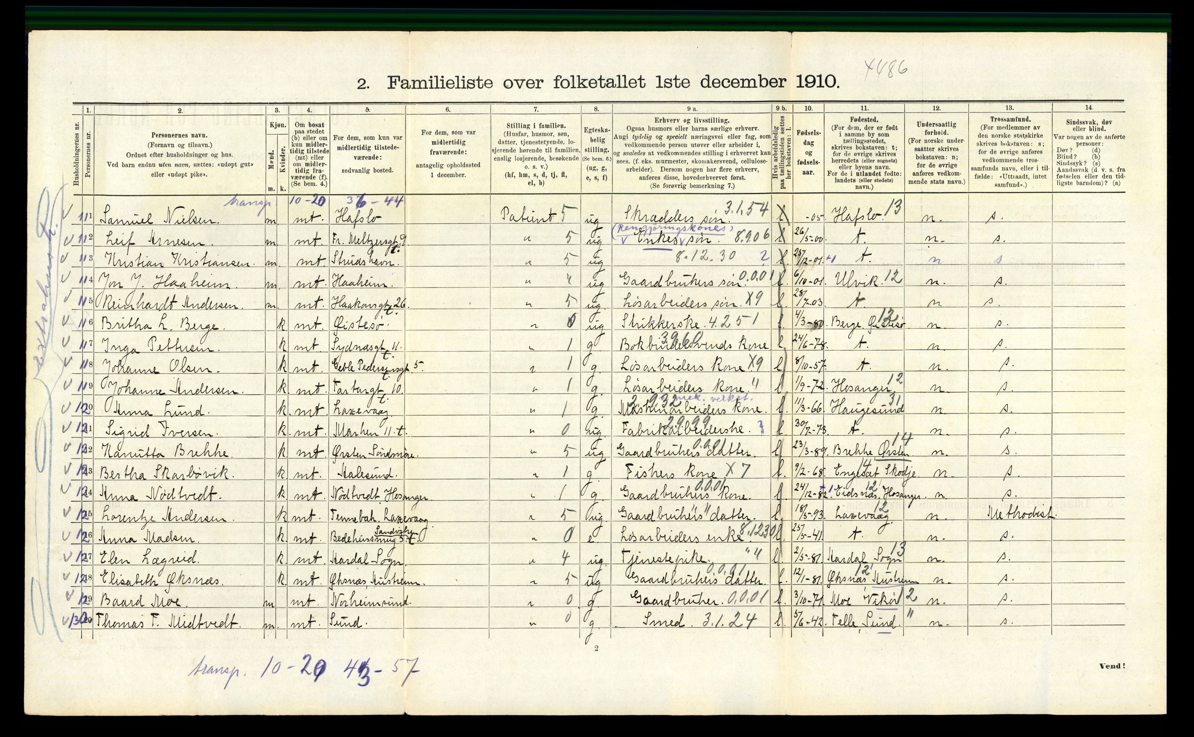 RA, 1910 census for Bergen, 1910, p. 20078