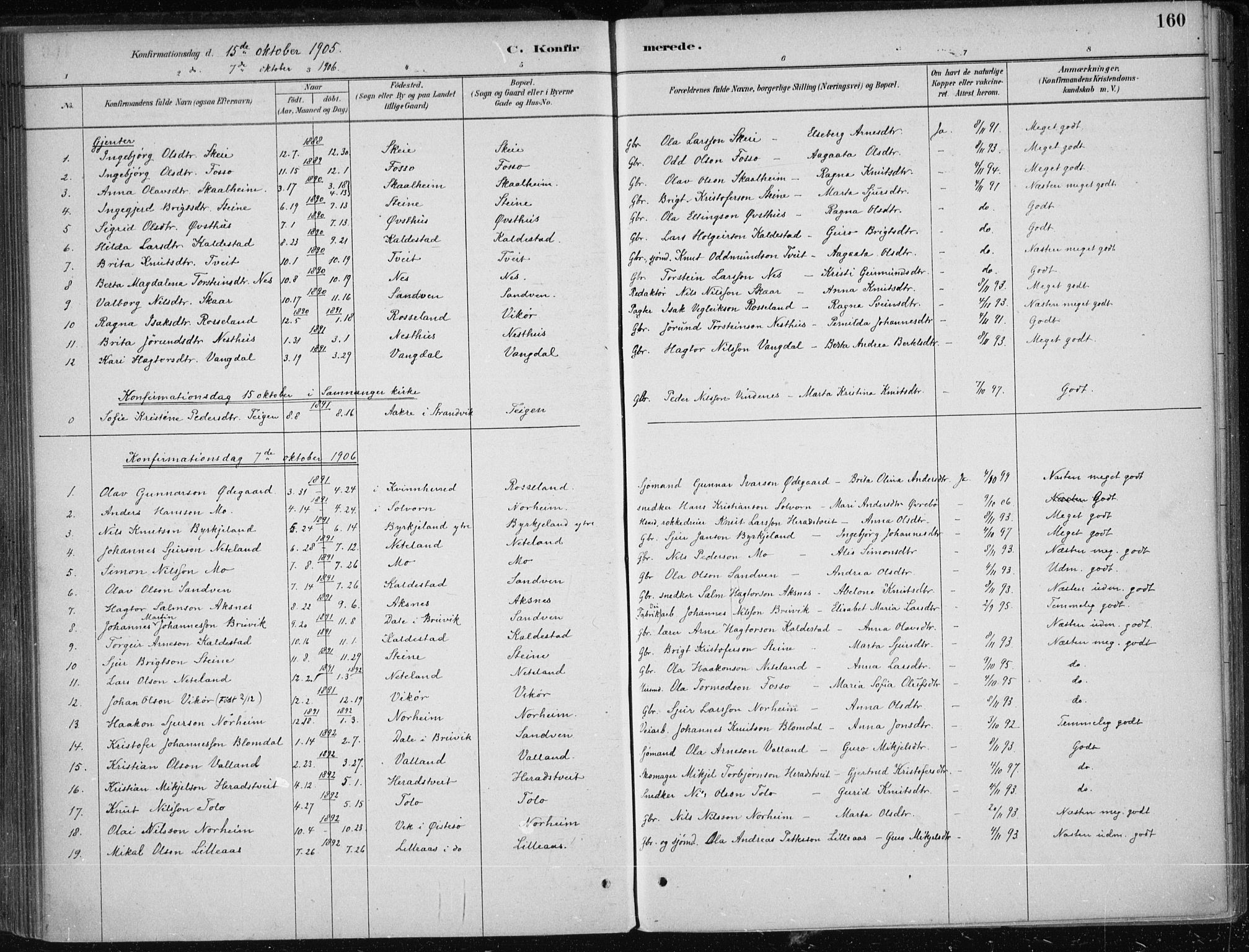Kvam sokneprestembete, SAB/A-76201/H/Haa: Parish register (official) no. B  1, 1880-1908, p. 160