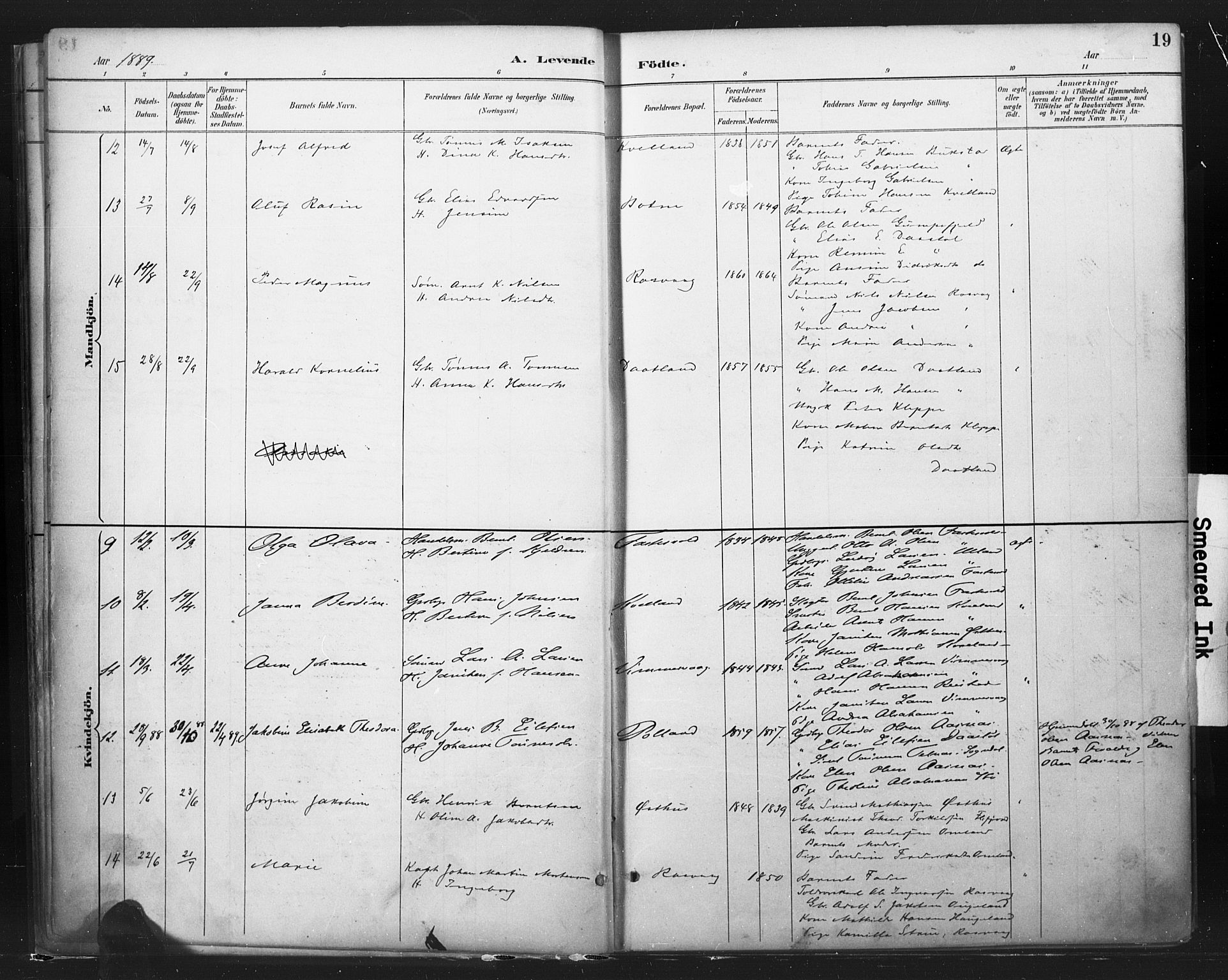 Flekkefjord sokneprestkontor, SAK/1111-0012/F/Fa/Fab/L0006: Parish register (official) no. A 6, 1886-1901, p. 19
