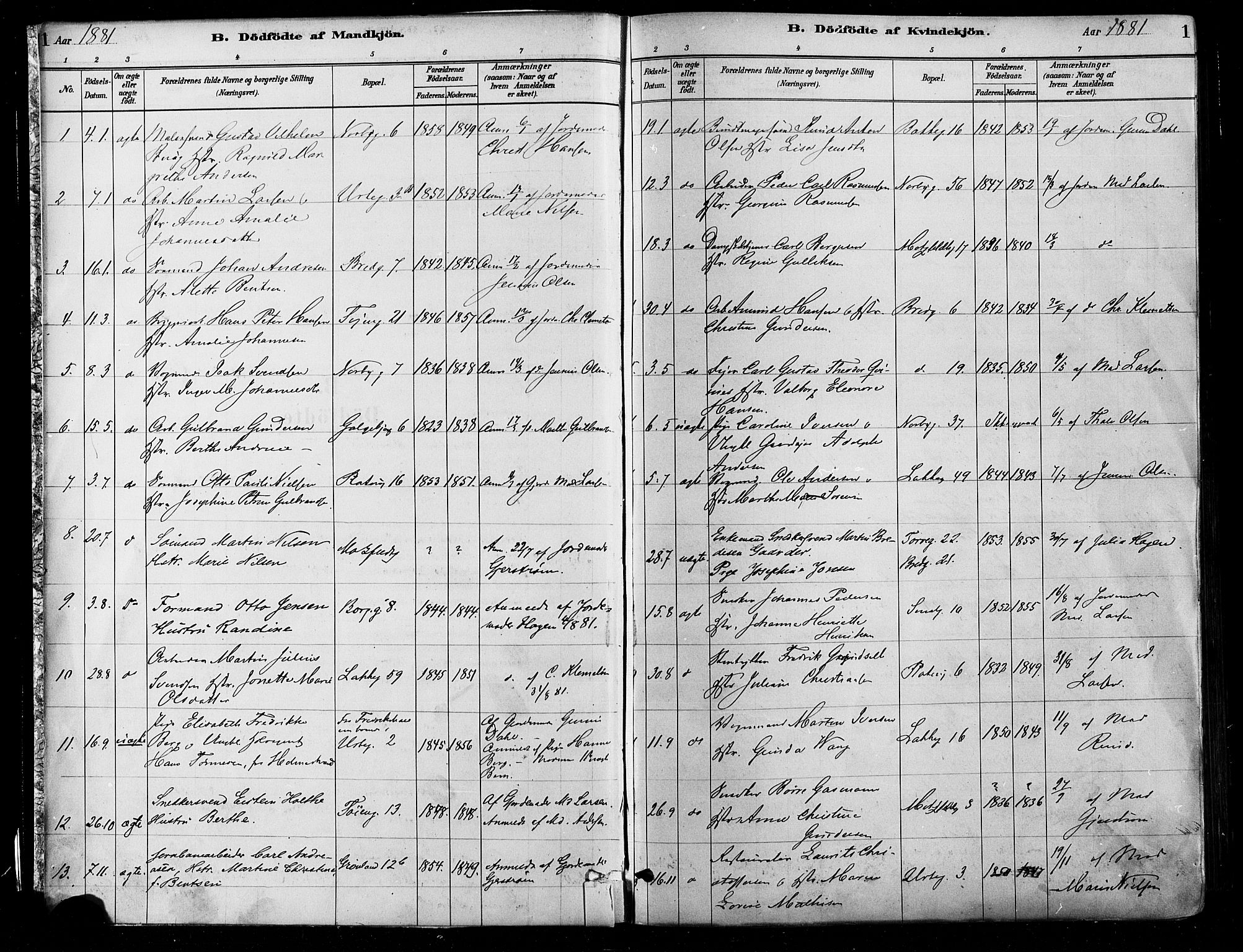Grønland prestekontor Kirkebøker, SAO/A-10848/F/Fa/L0008: Parish register (official) no. 8, 1881-1893, p. 1