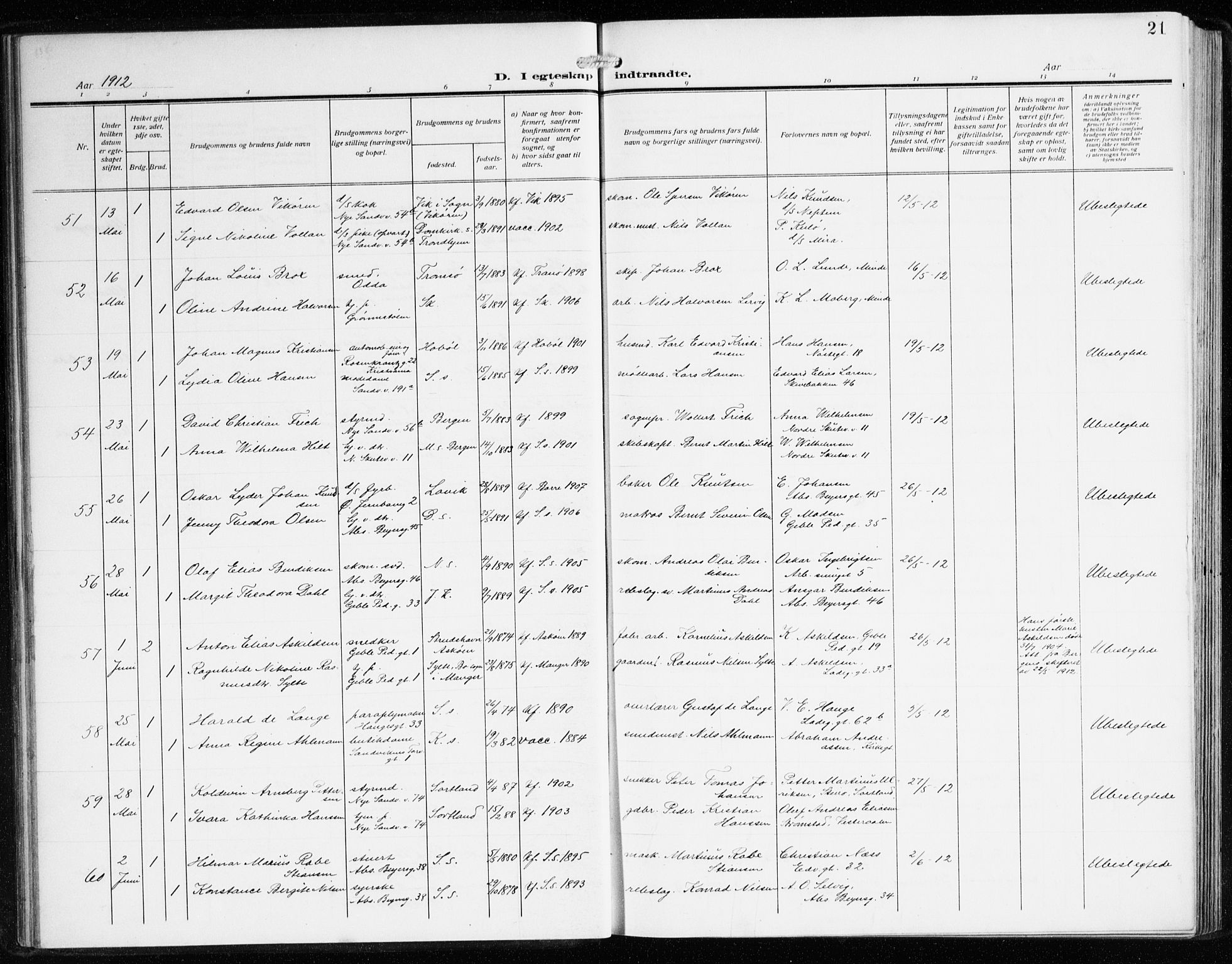 Sandviken Sokneprestembete, AV/SAB-A-77601/H/Ha/L0015: Parish register (official) no. D 2, 1911-1923, p. 21