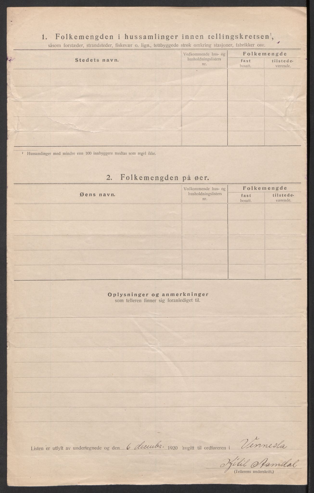 SAK, 1920 census for Vennesla, 1920, p. 39