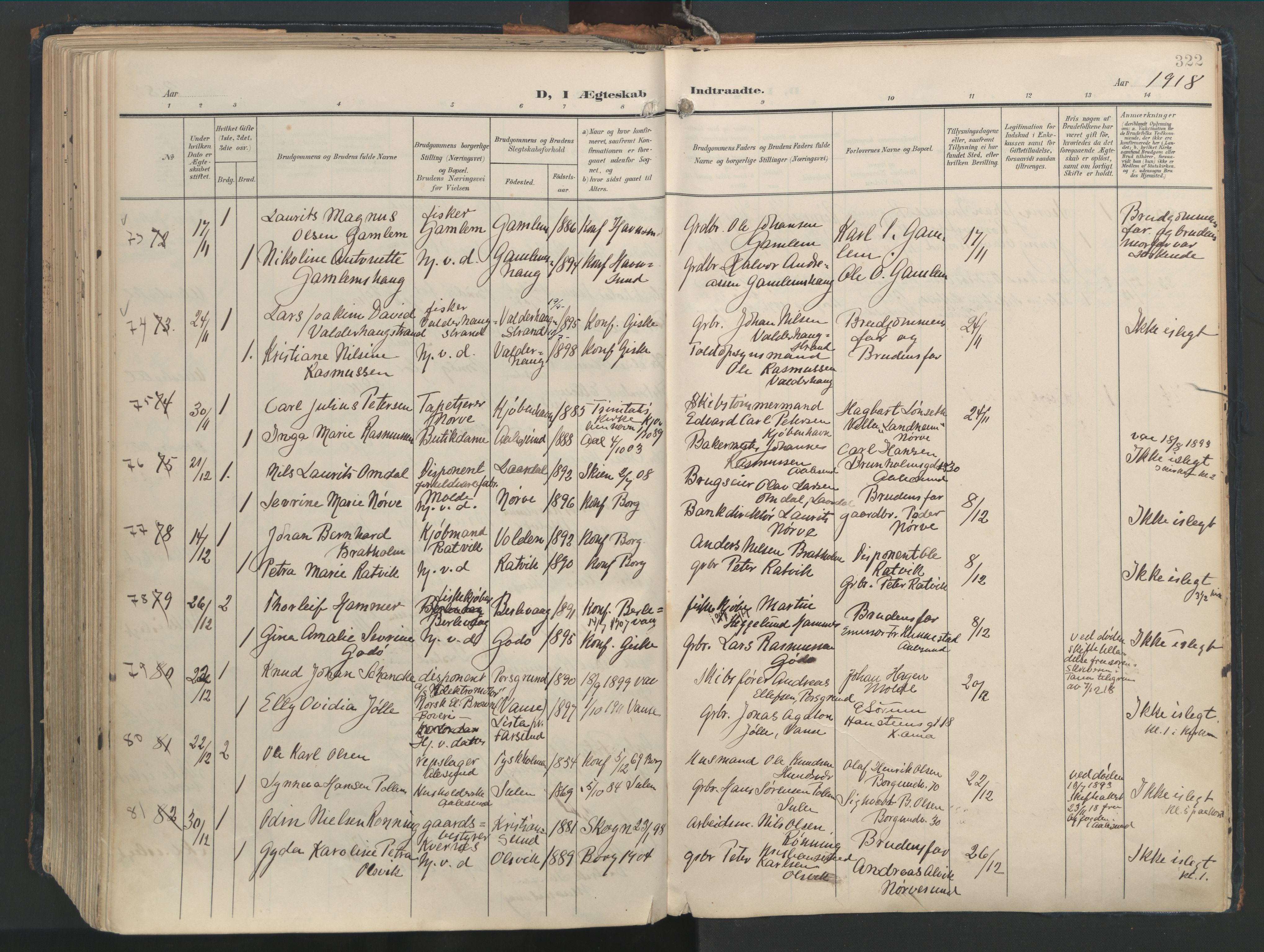 Ministerialprotokoller, klokkerbøker og fødselsregistre - Møre og Romsdal, AV/SAT-A-1454/528/L0411: Parish register (official) no. 528A20, 1907-1920, p. 322