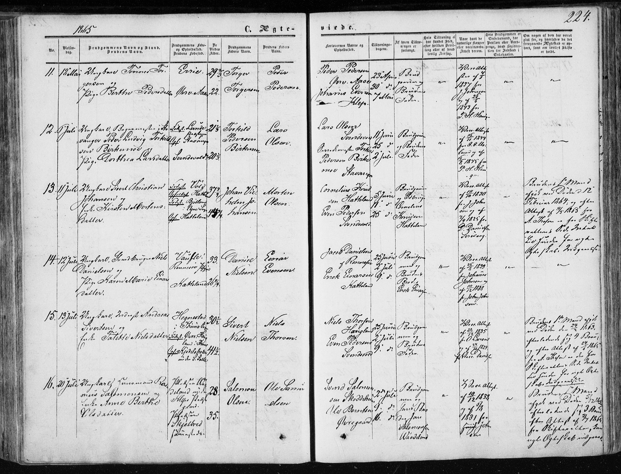 Klepp sokneprestkontor, AV/SAST-A-101803/001/3/30BA/L0005: Parish register (official) no. A 5, 1853-1870, p. 224