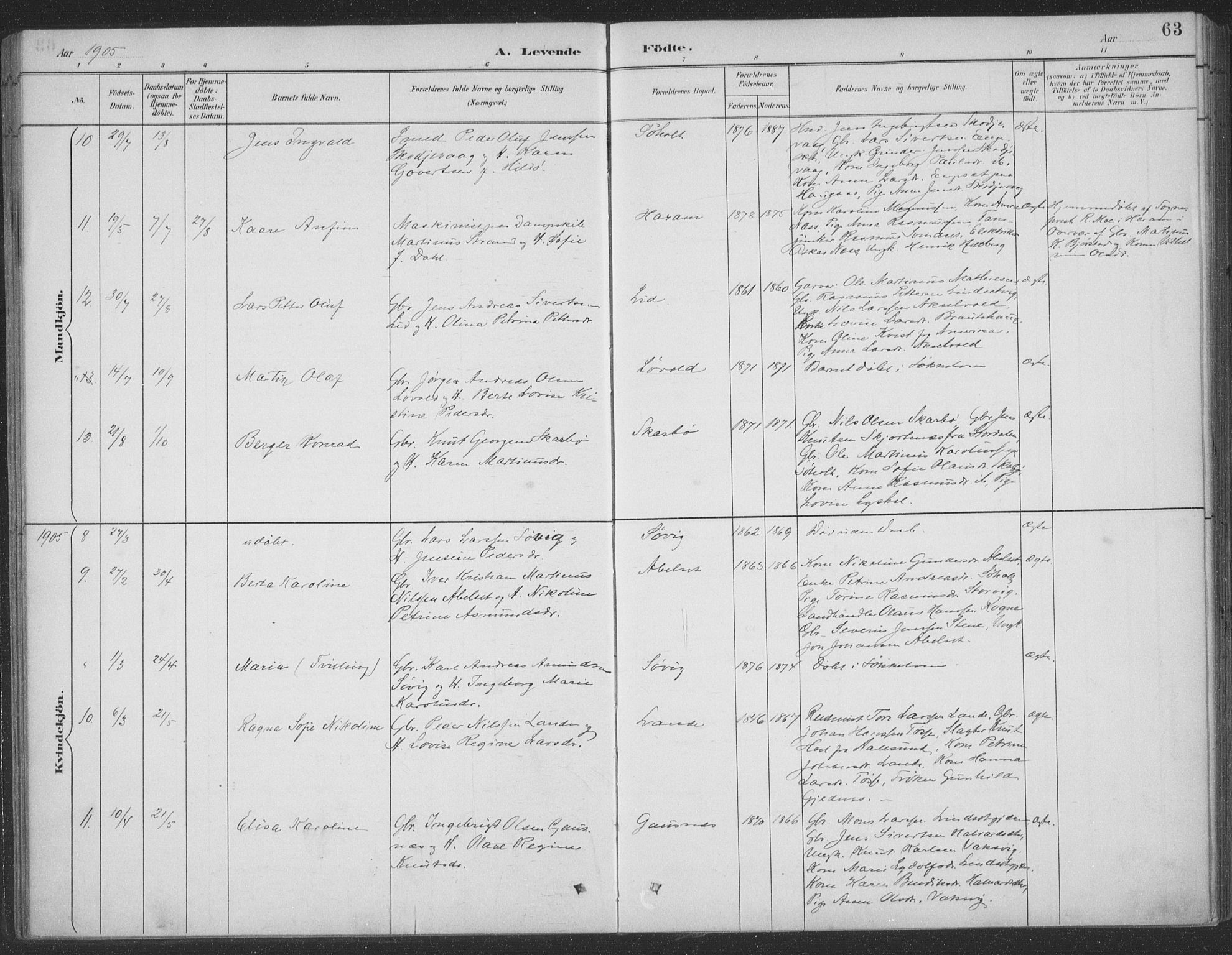 Ministerialprotokoller, klokkerbøker og fødselsregistre - Møre og Romsdal, AV/SAT-A-1454/522/L0316: Parish register (official) no. 522A11, 1890-1911, p. 63