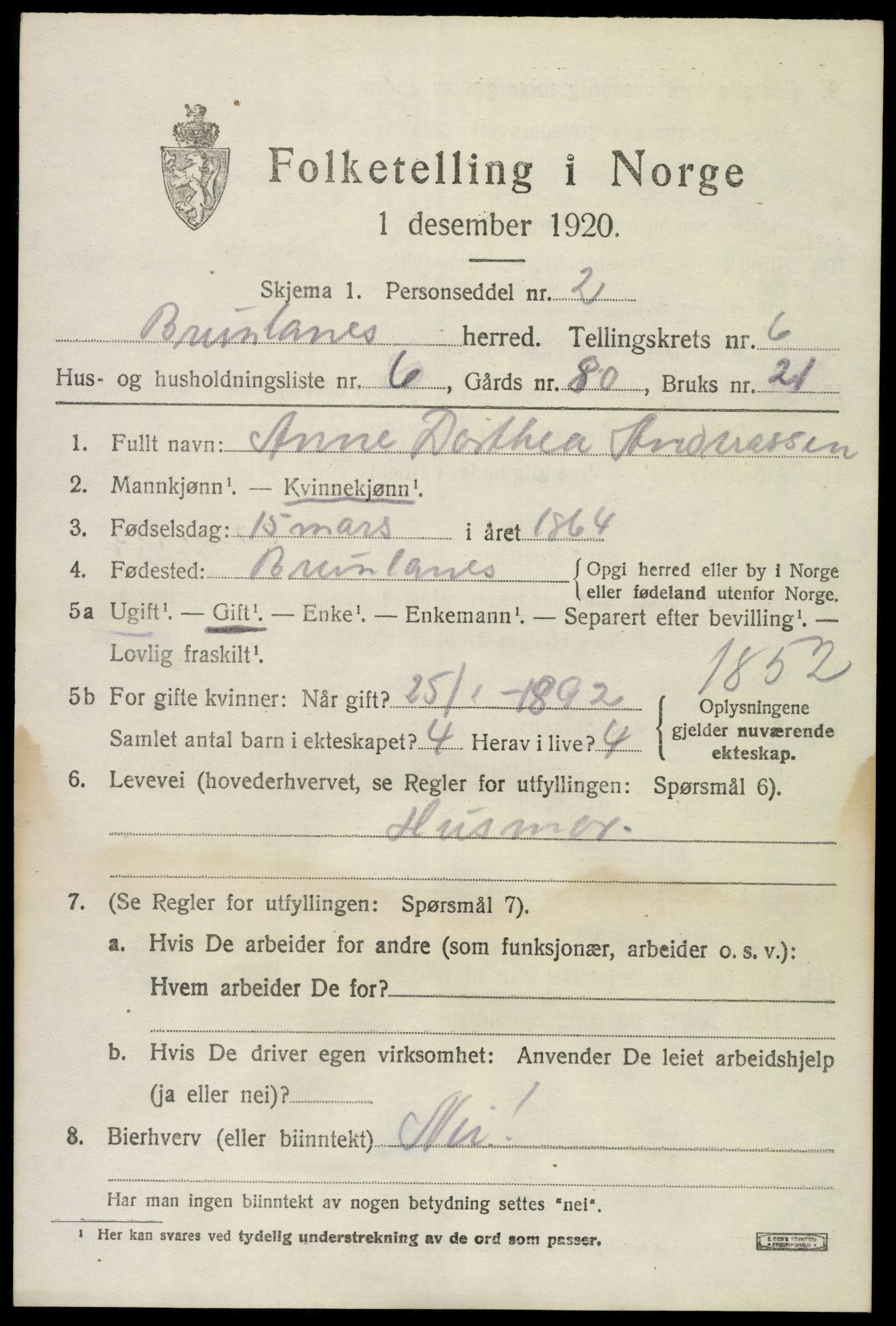 SAKO, 1920 census for Brunlanes, 1920, p. 6827