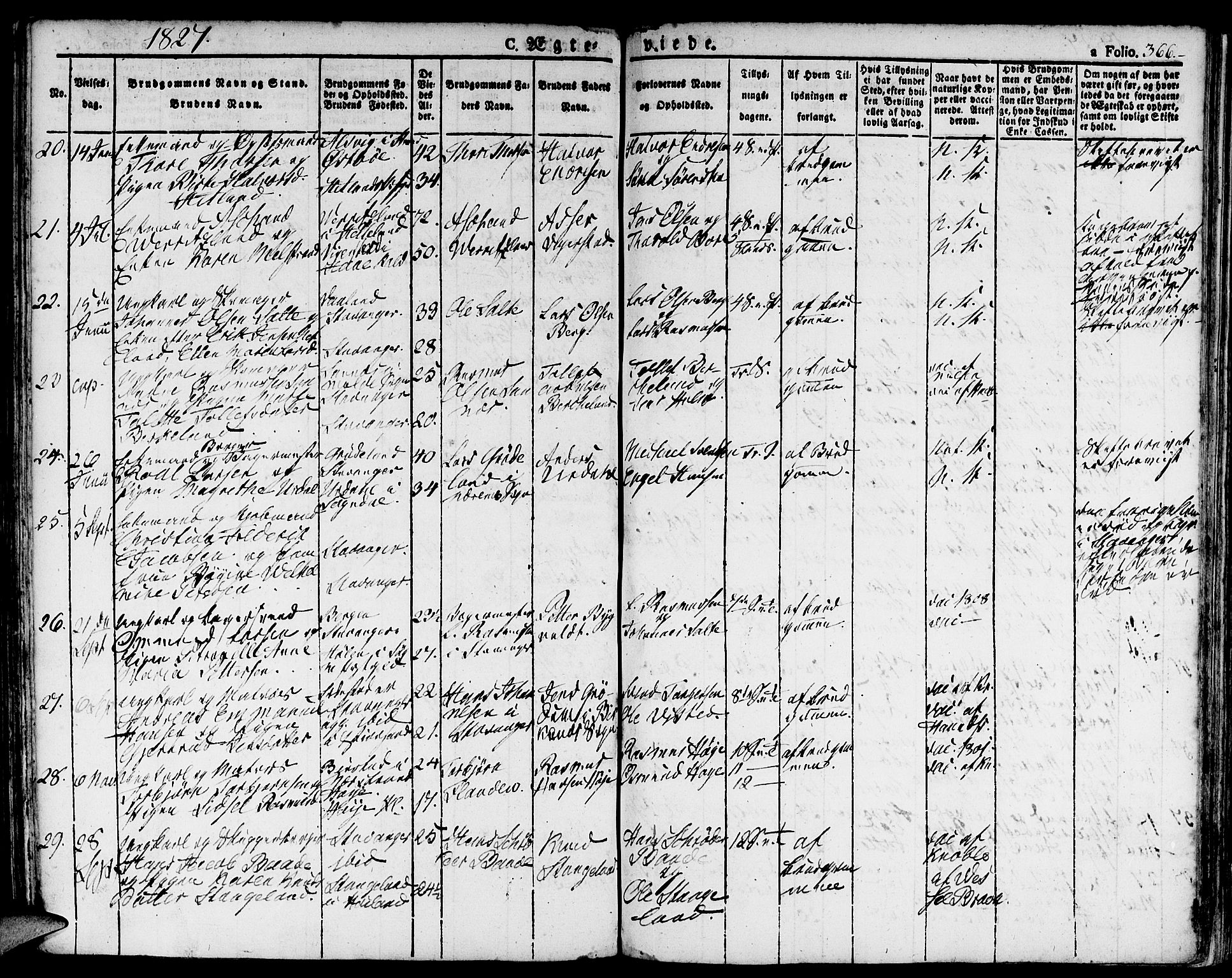 Domkirken sokneprestkontor, SAST/A-101812/001/30/30BA/L0009: Parish register (official) no. A 9, 1821-1832, p. 366