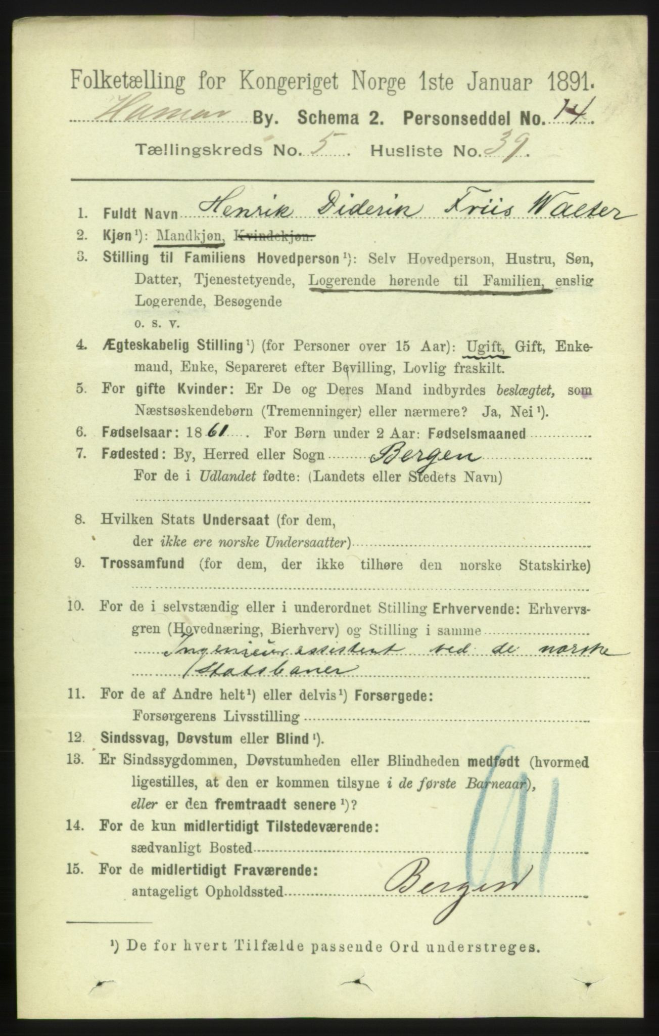 RA, 1891 census for 0401 Hamar, 1891, p. 4317