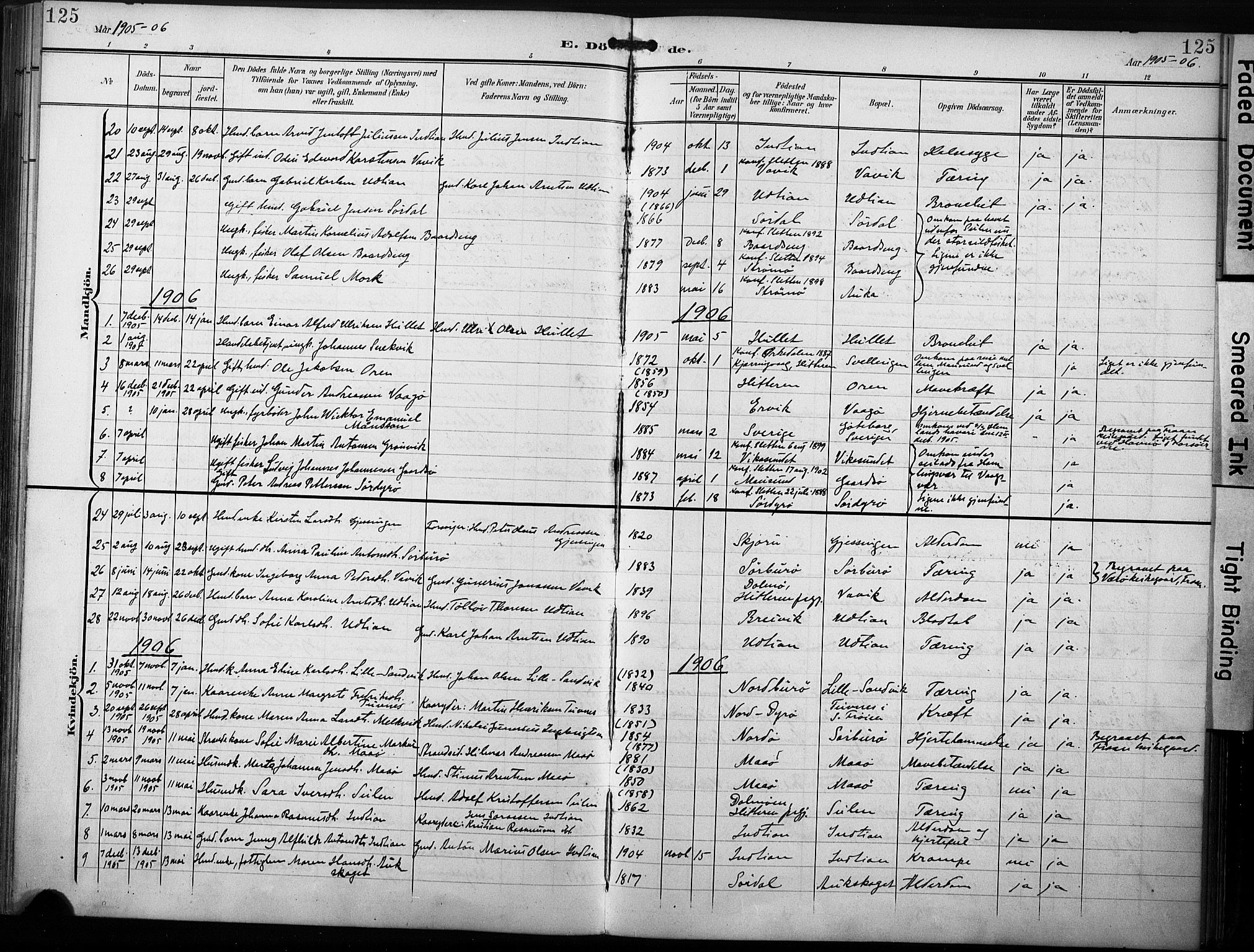 Ministerialprotokoller, klokkerbøker og fødselsregistre - Sør-Trøndelag, SAT/A-1456/640/L0580: Parish register (official) no. 640A05, 1902-1910, p. 125