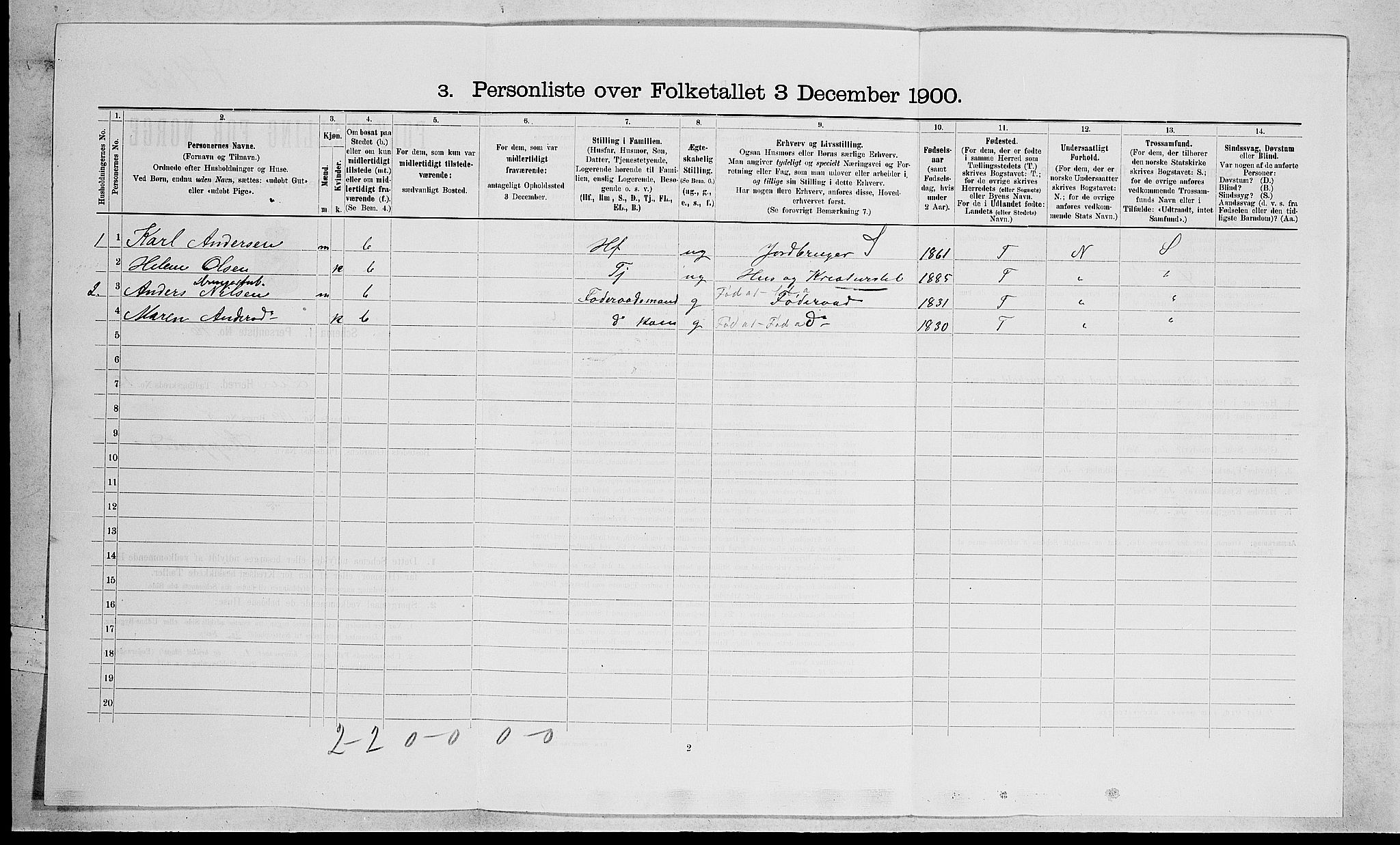 RA, 1900 census for Lier, 1900, p. 2107