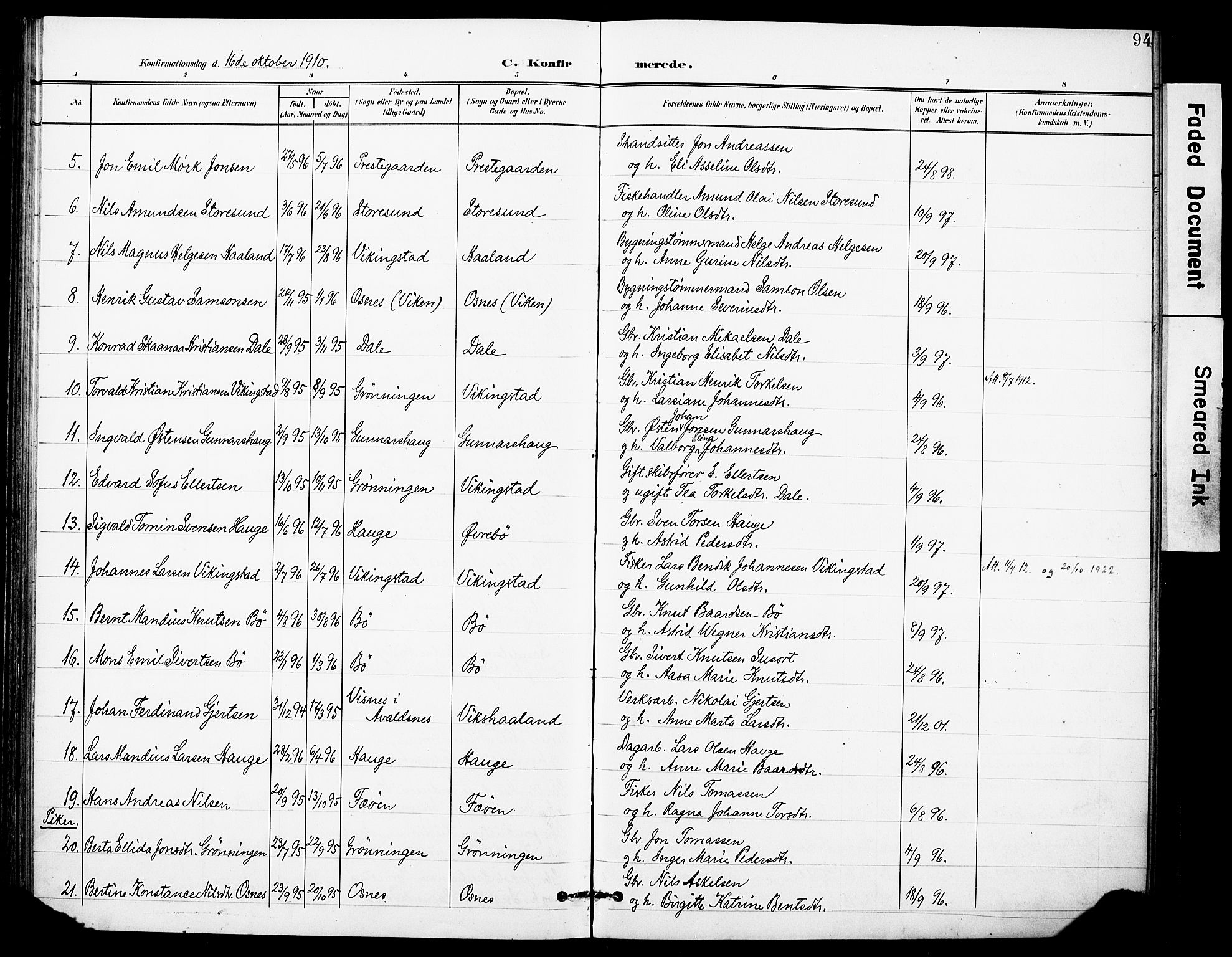 Torvastad sokneprestkontor, SAST/A -101857/H/Ha/Haa/L0017: Parish register (official) no. A 16, 1899-1911, p. 94