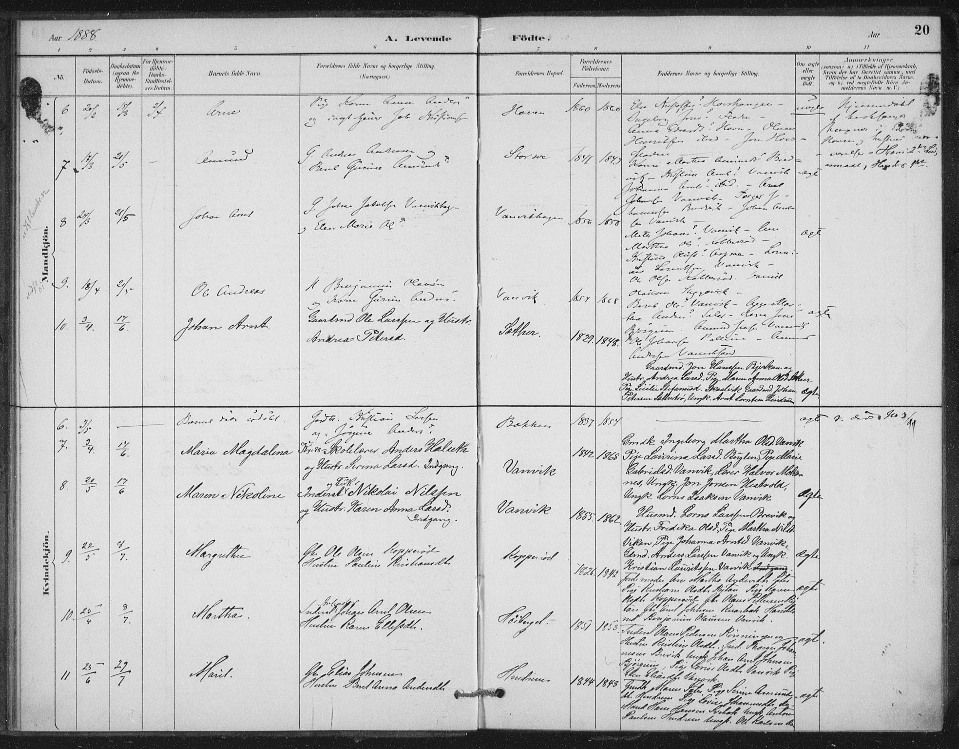 Ministerialprotokoller, klokkerbøker og fødselsregistre - Nord-Trøndelag, SAT/A-1458/702/L0023: Parish register (official) no. 702A01, 1883-1897, p. 20