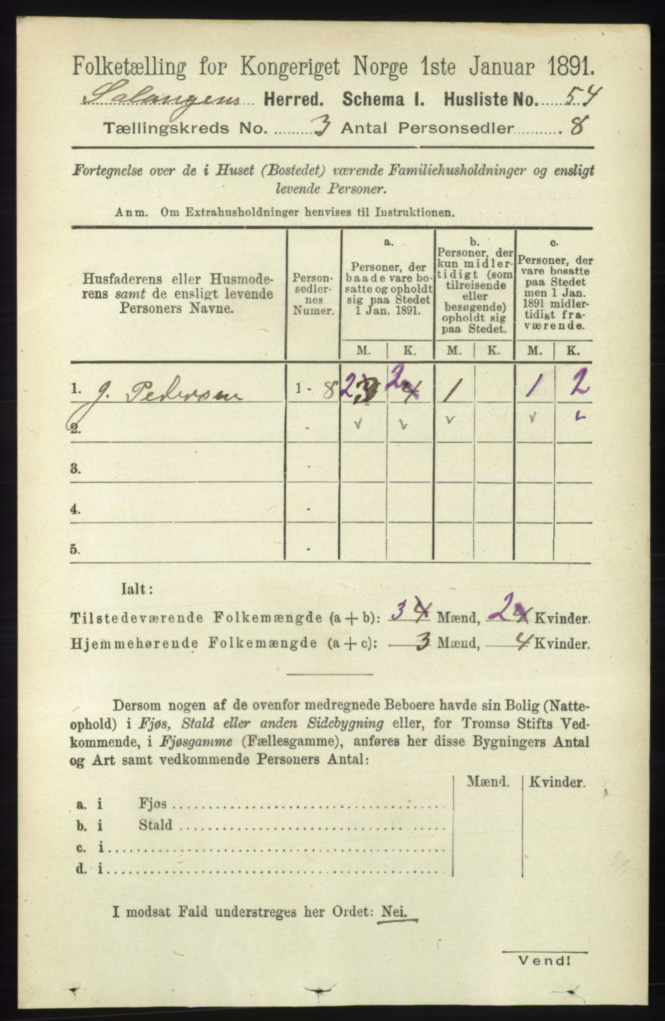 RA, 1891 census for 1921 Salangen, 1891, p. 1195