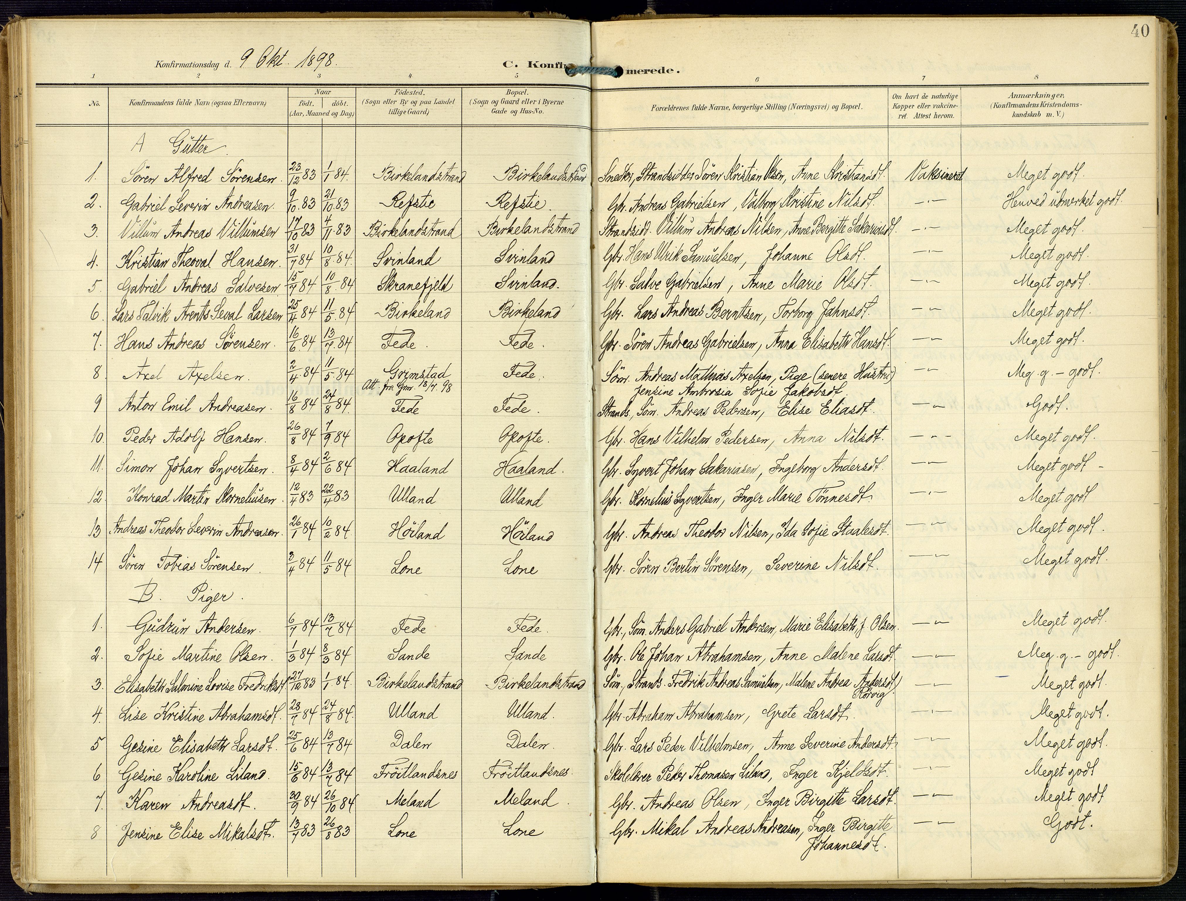 Kvinesdal sokneprestkontor, SAK/1111-0026/F/Fa/Faa/L0005: Parish register (official) no. A 5, 1898-1915, p. 40