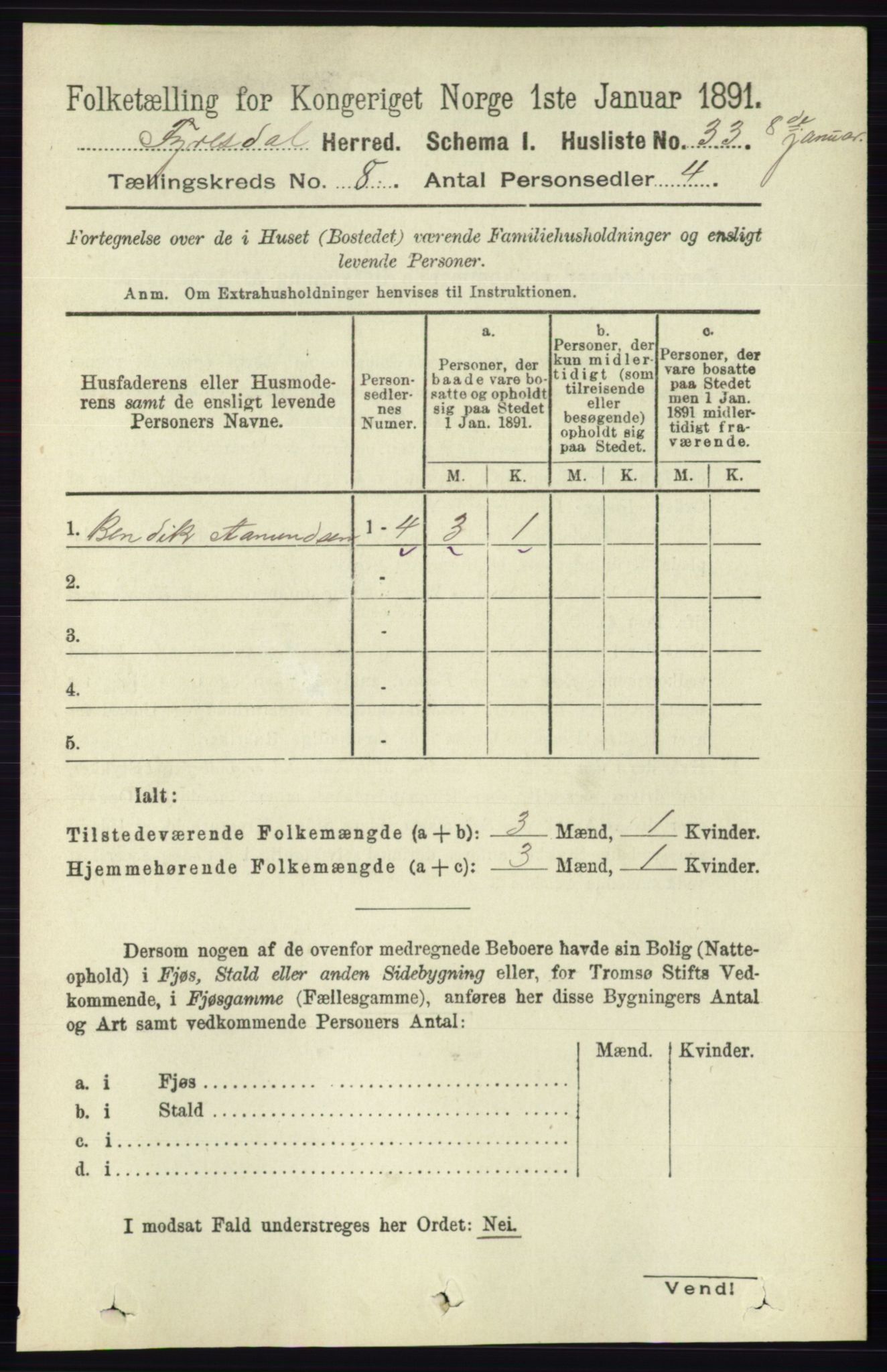 RA, 1891 census for 0831 Fyresdal, 1891, p. 2166