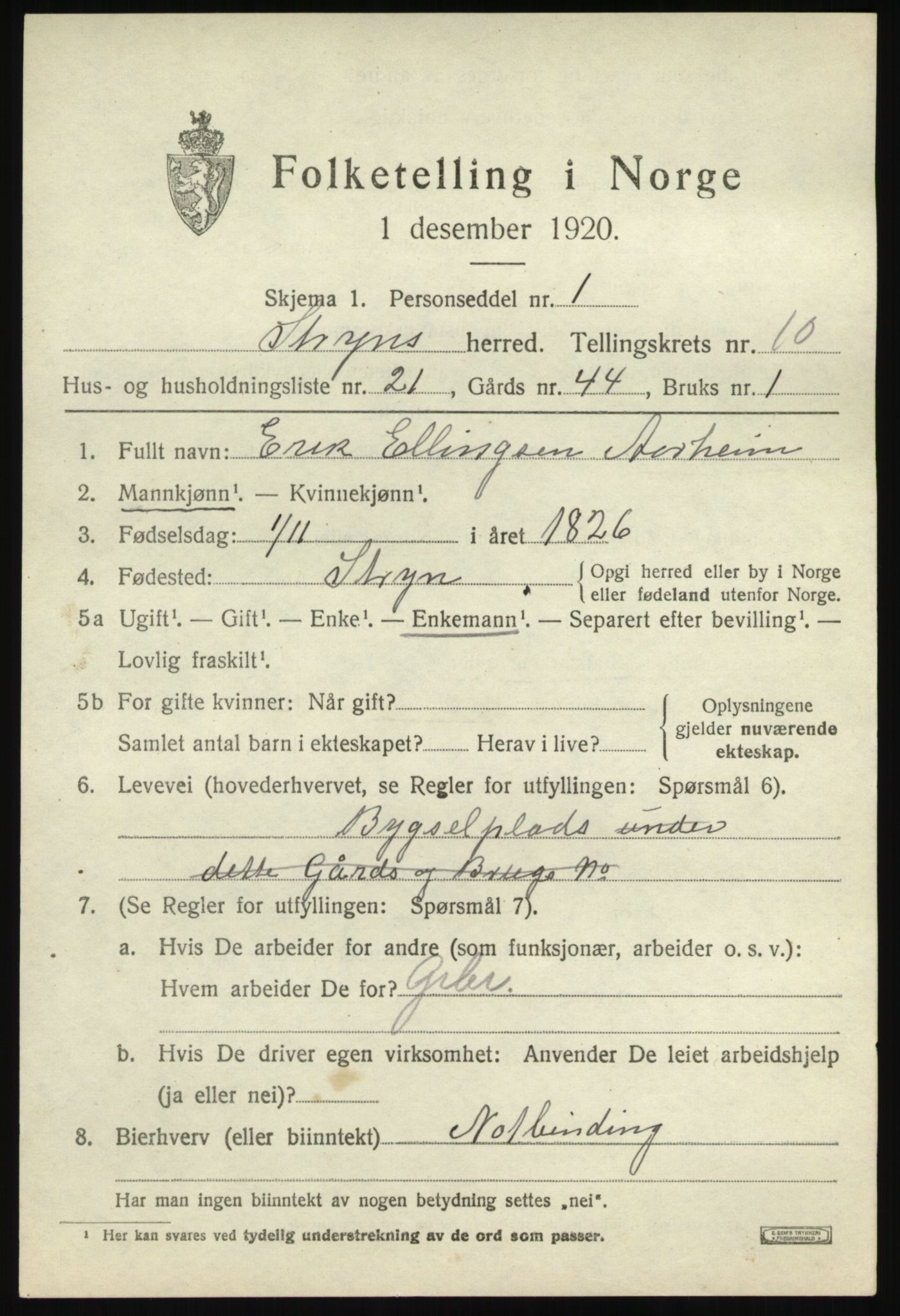 SAB, 1920 census for Stryn, 1920, p. 5186