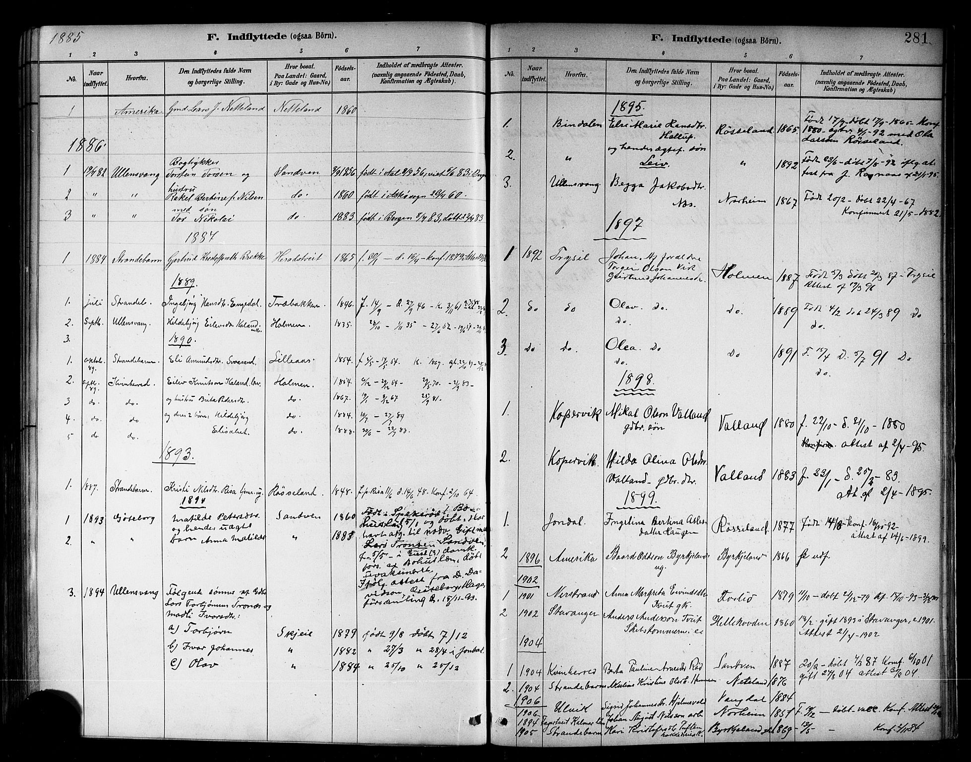 Kvam sokneprestembete, SAB/A-76201/H/Hab: Parish register (copy) no. B 3, 1884-1916, p. 281