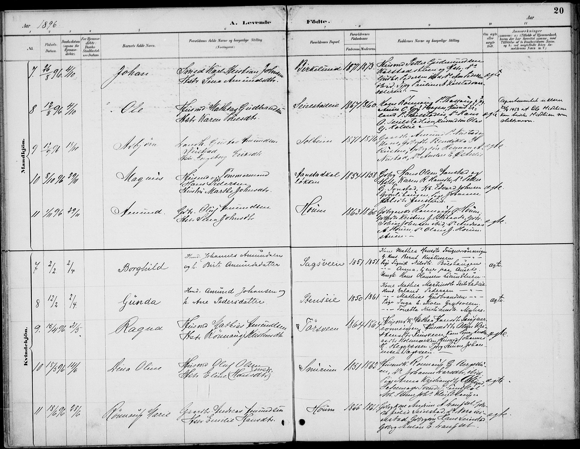 Østre Gausdal prestekontor, SAH/PREST-092/H/Ha/Haa/L0003: Parish register (official) no. 3, 1887-1901, p. 20