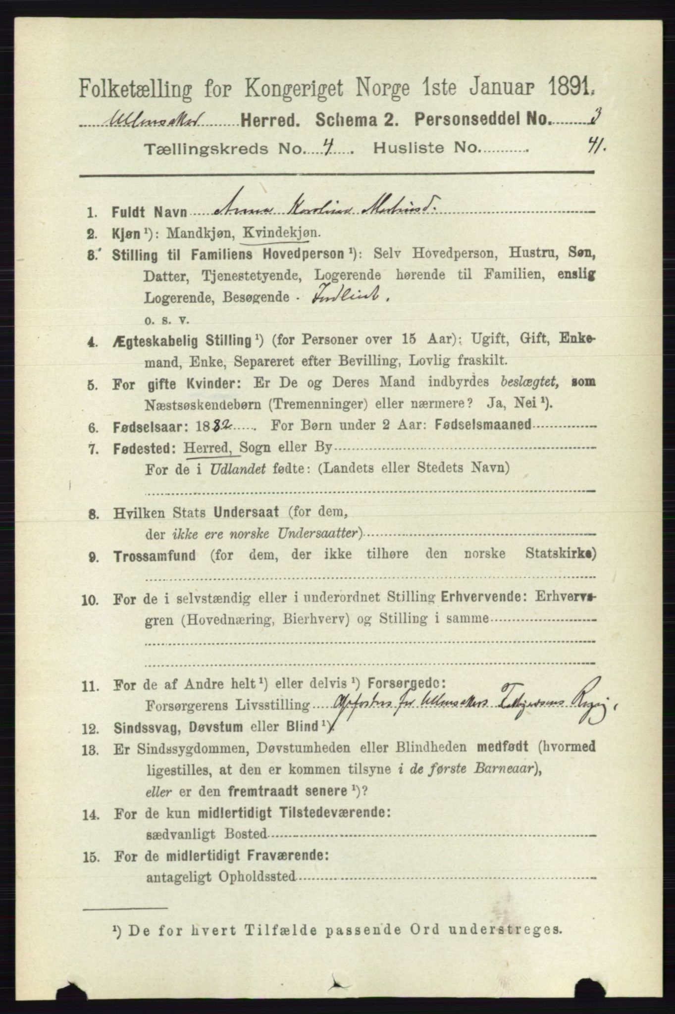 RA, 1891 census for 0235 Ullensaker, 1891, p. 1726