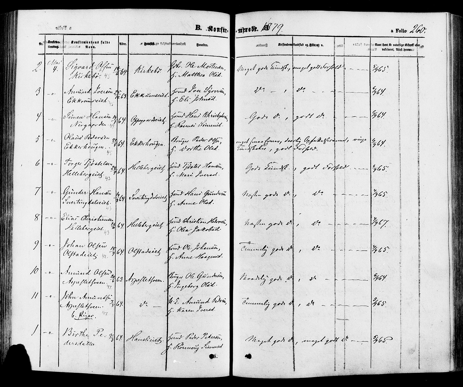 Gausdal prestekontor, SAH/PREST-090/H/Ha/Haa/L0010: Parish register (official) no. 10, 1867-1886, p. 260
