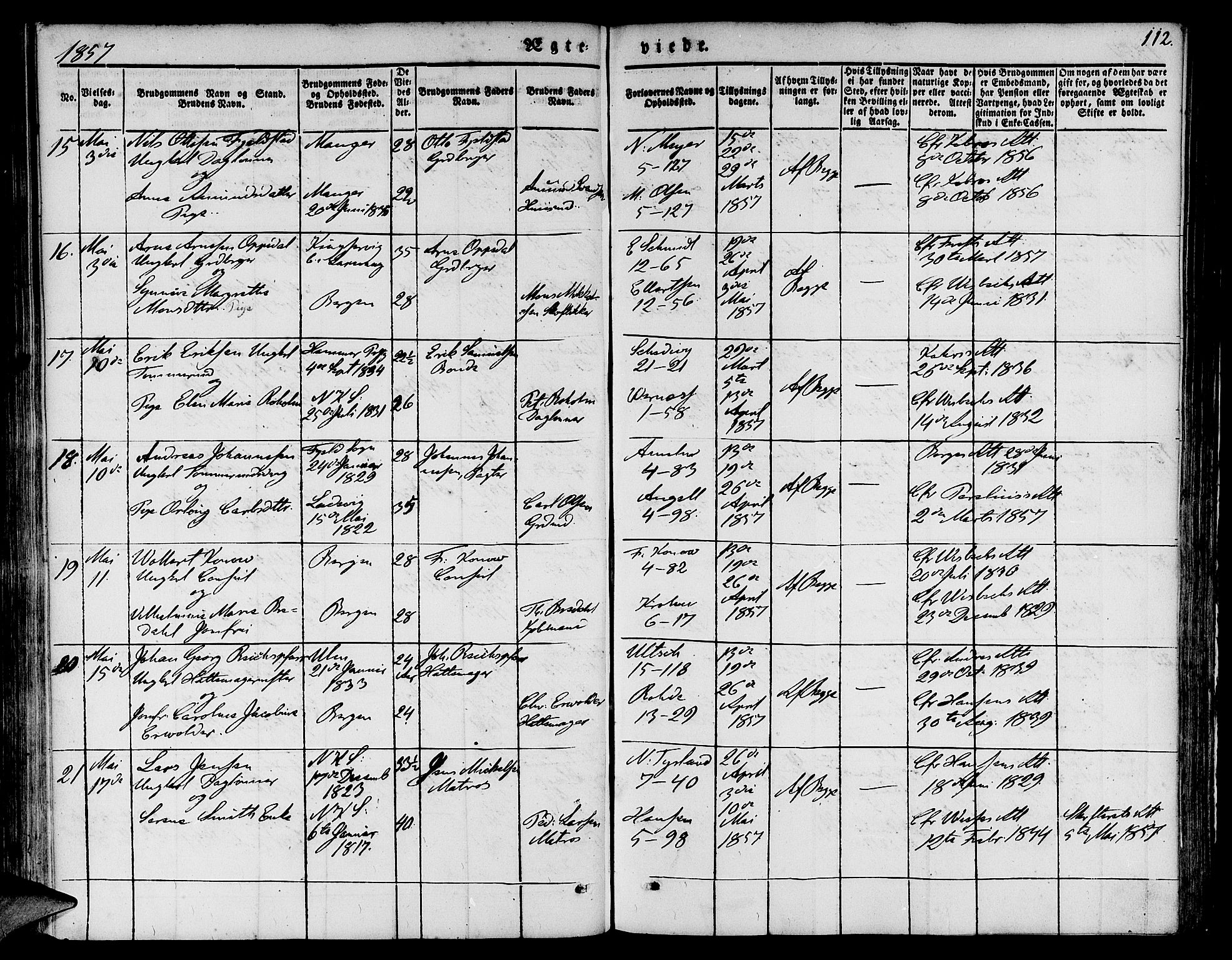 Nykirken Sokneprestembete, SAB/A-77101/H/Hab: Parish register (copy) no. D 1, 1832-1867, p. 112