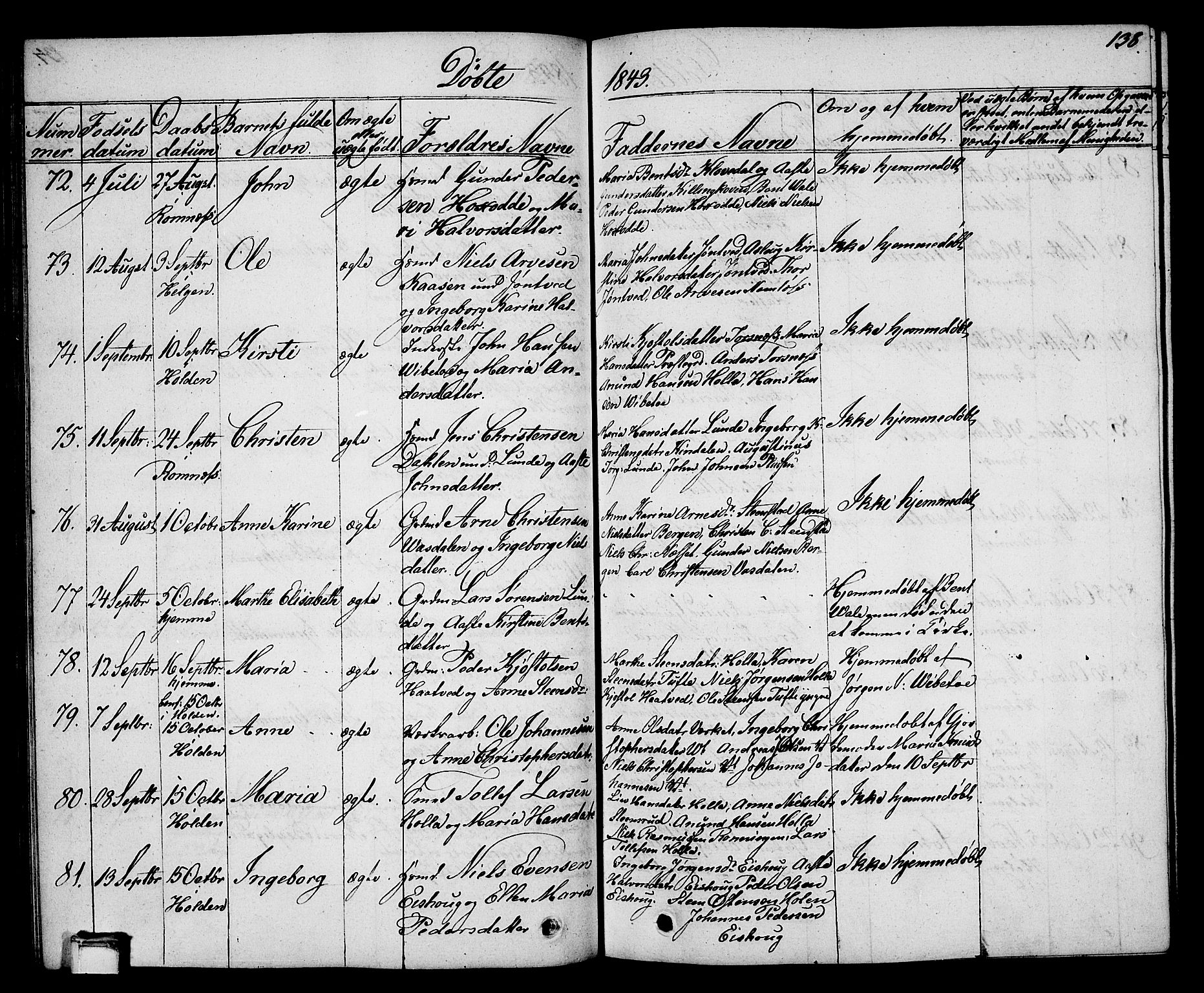 Holla kirkebøker, AV/SAKO-A-272/G/Ga/L0002: Parish register (copy) no. I 2, 1830-1848, p. 138