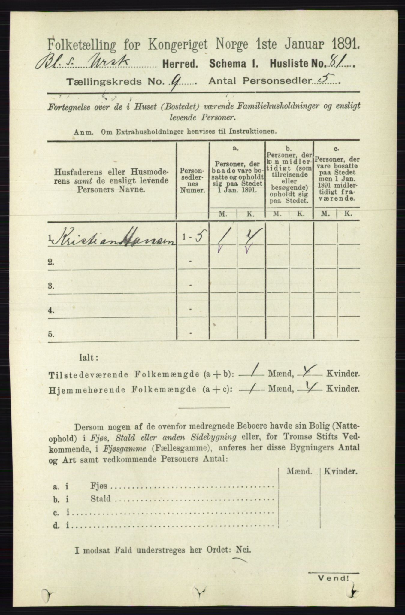 RA, 1891 census for 0224 Aurskog, 1891, p. 4500