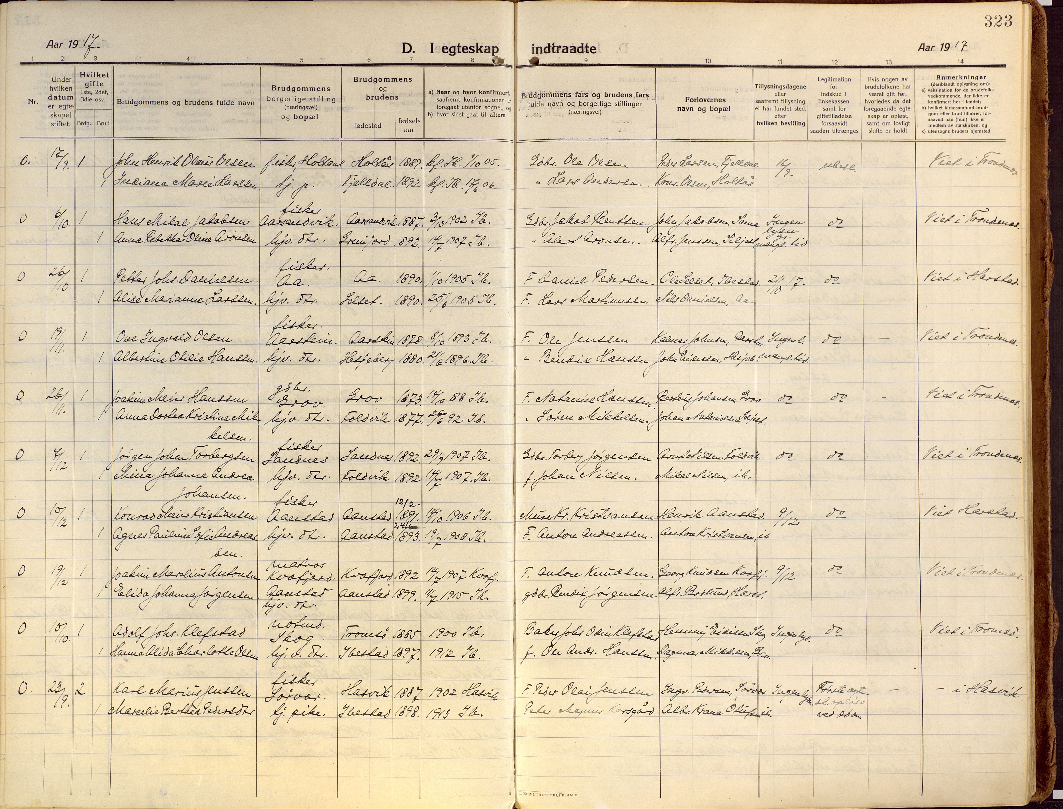 Ibestad sokneprestembete, SATØ/S-0077/H/Ha/Haa/L0018kirke: Parish register (official) no. 18, 1915-1929, p. 323