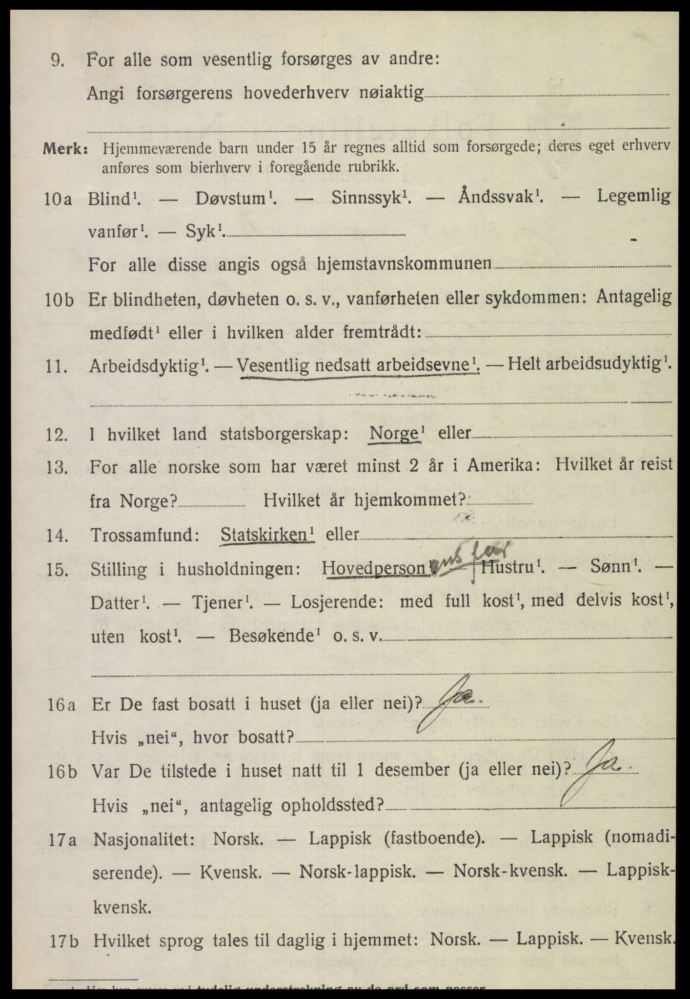 SAT, 1920 census for Grong, 1920, p. 1192