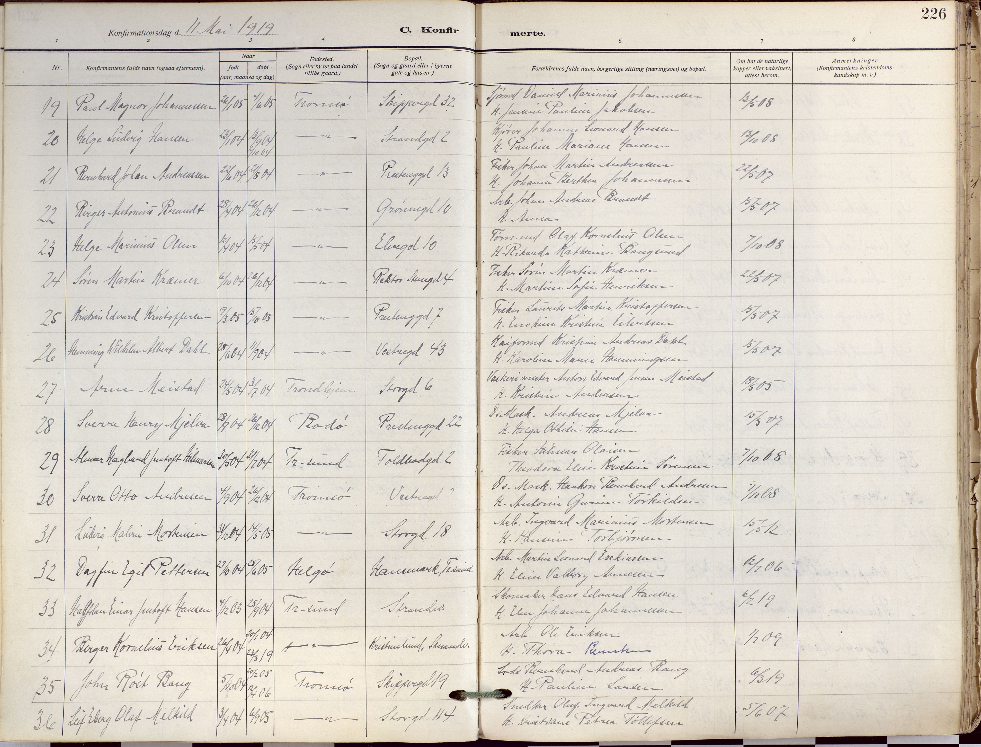 Tromsø sokneprestkontor/stiftsprosti/domprosti, SATØ/S-1343/G/Ga/L0019kirke: Parish register (official) no. 19, 1917-1927, p. 226