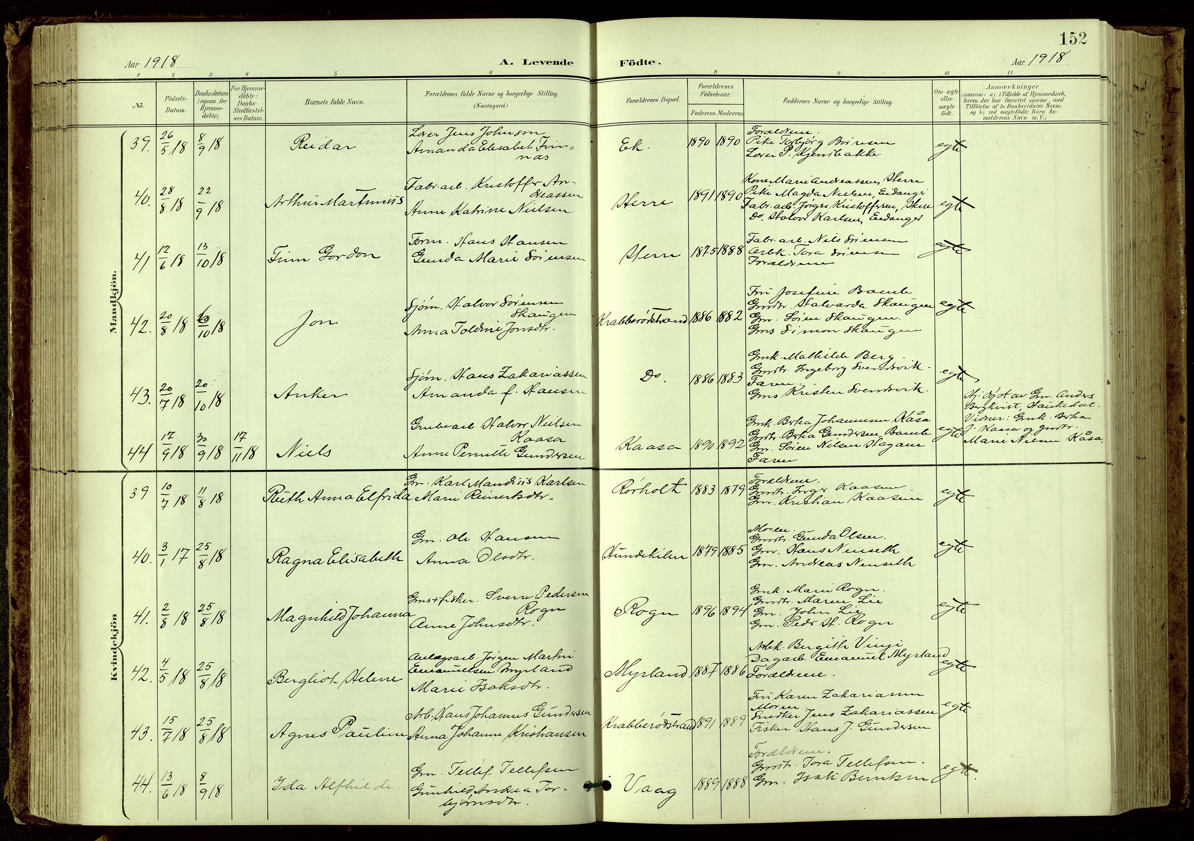 Bamble kirkebøker, AV/SAKO-A-253/G/Ga/L0010: Parish register (copy) no. I 10, 1901-1919, p. 152