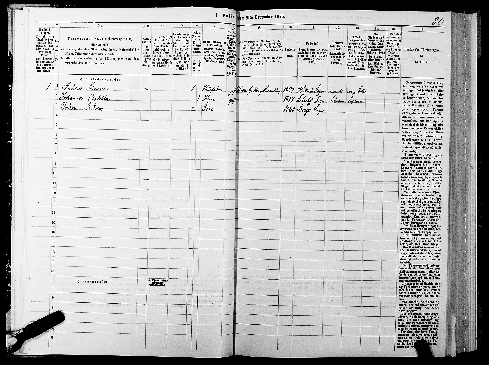SATØ, 1875 census for 1929P Berg, 1875, p. 1030