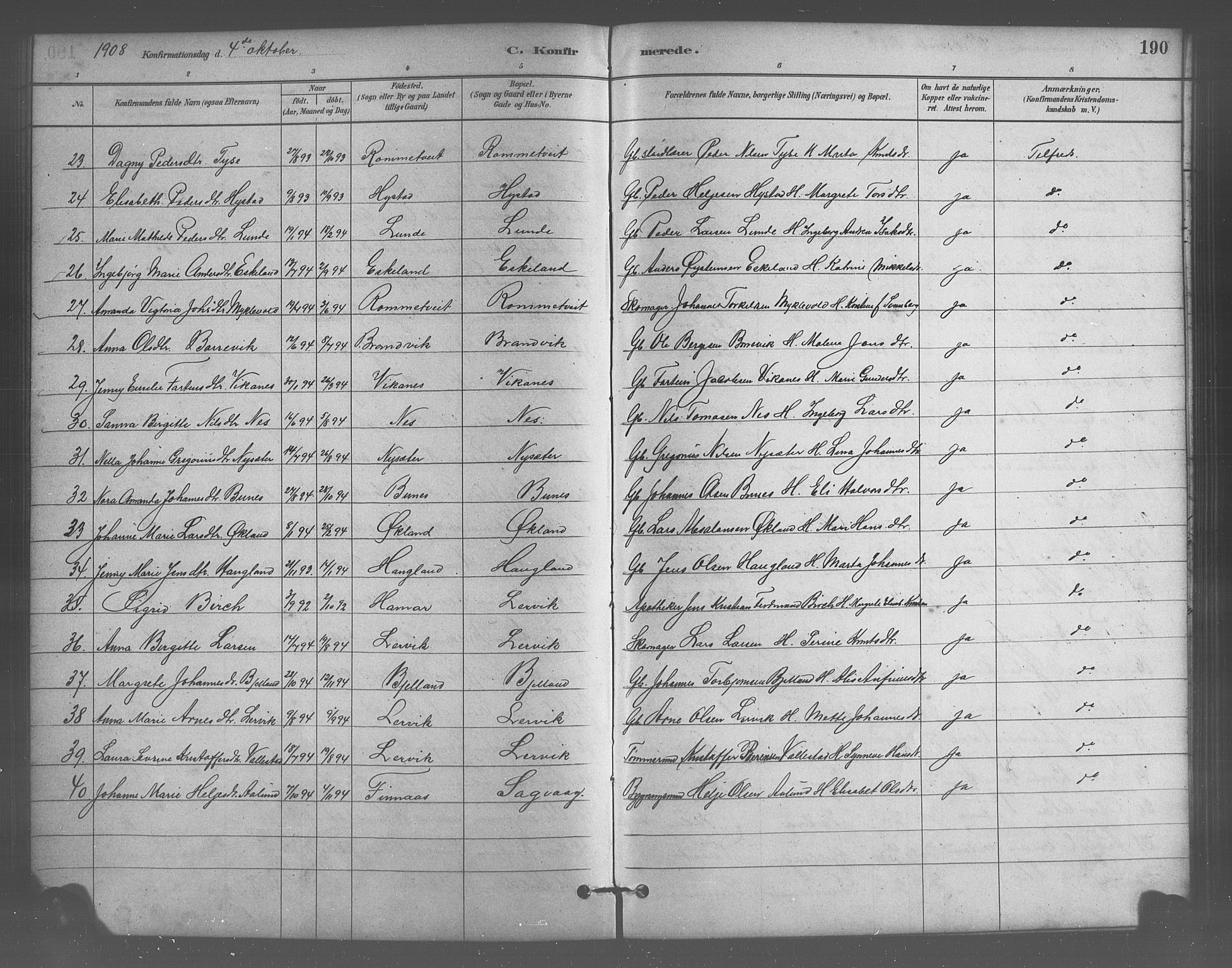 Stord sokneprestembete, SAB/A-78201/H/Hab: Parish register (copy) no. A 2, 1879-1909, p. 190