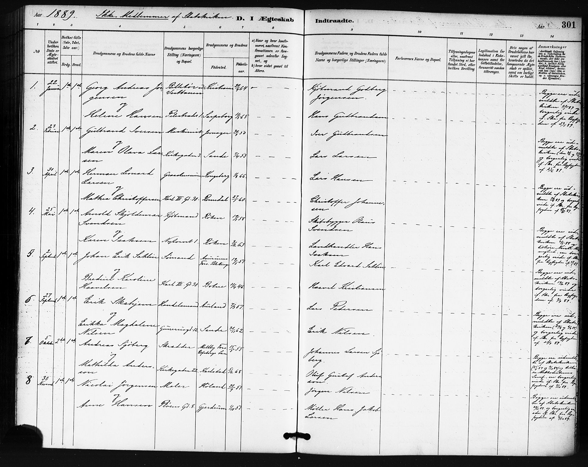 Oslo domkirke Kirkebøker, SAO/A-10752/F/Fa/L0032: Parish register (official) no. 32, 1885-1902, p. 301