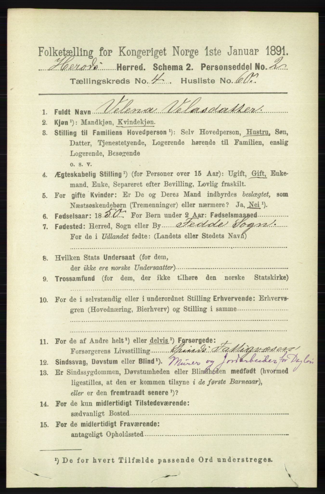 RA, 1891 census for 1039 Herad, 1891, p. 1665