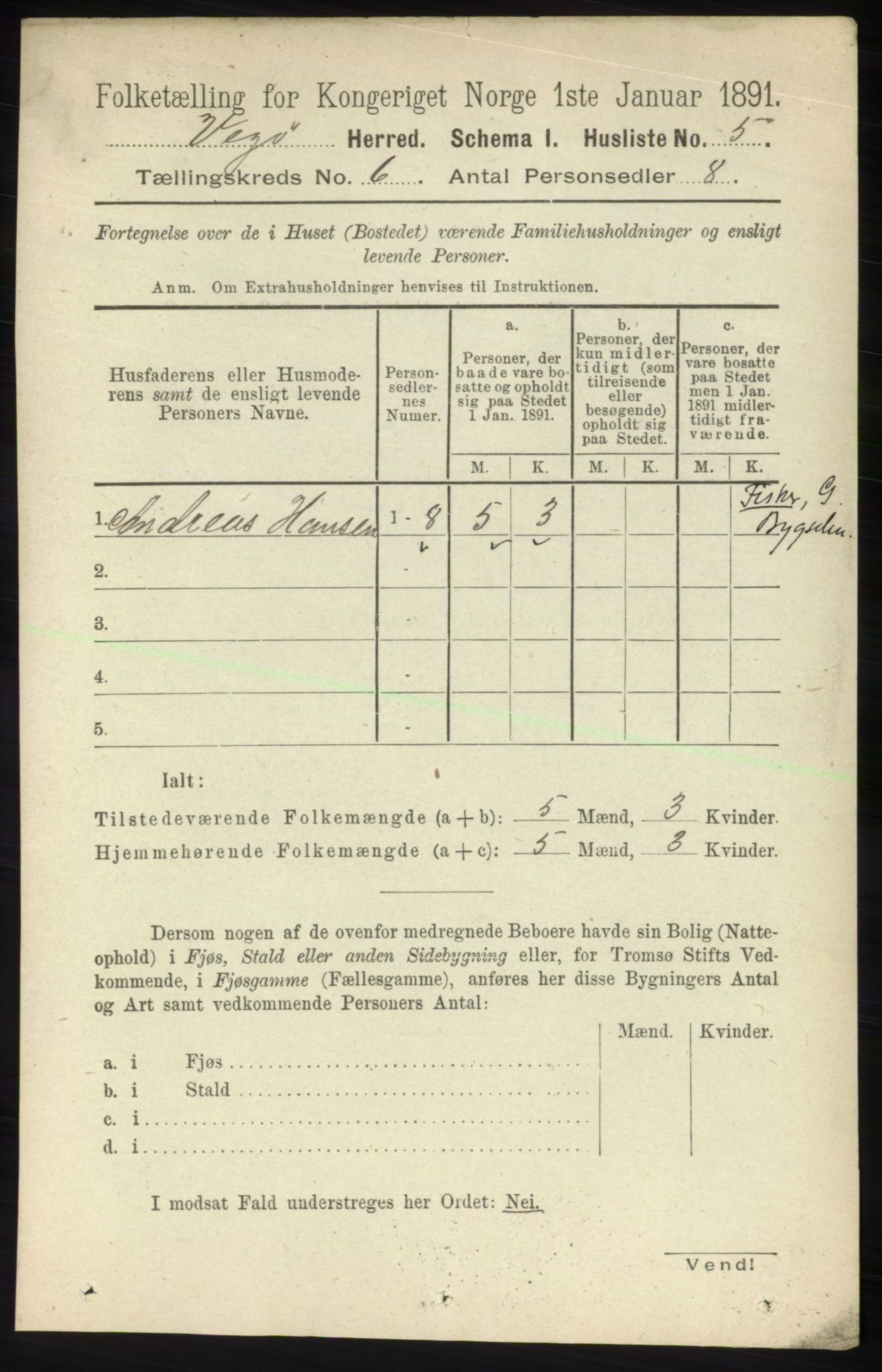 RA, 1891 census for 1815 Vega, 1891, p. 2528