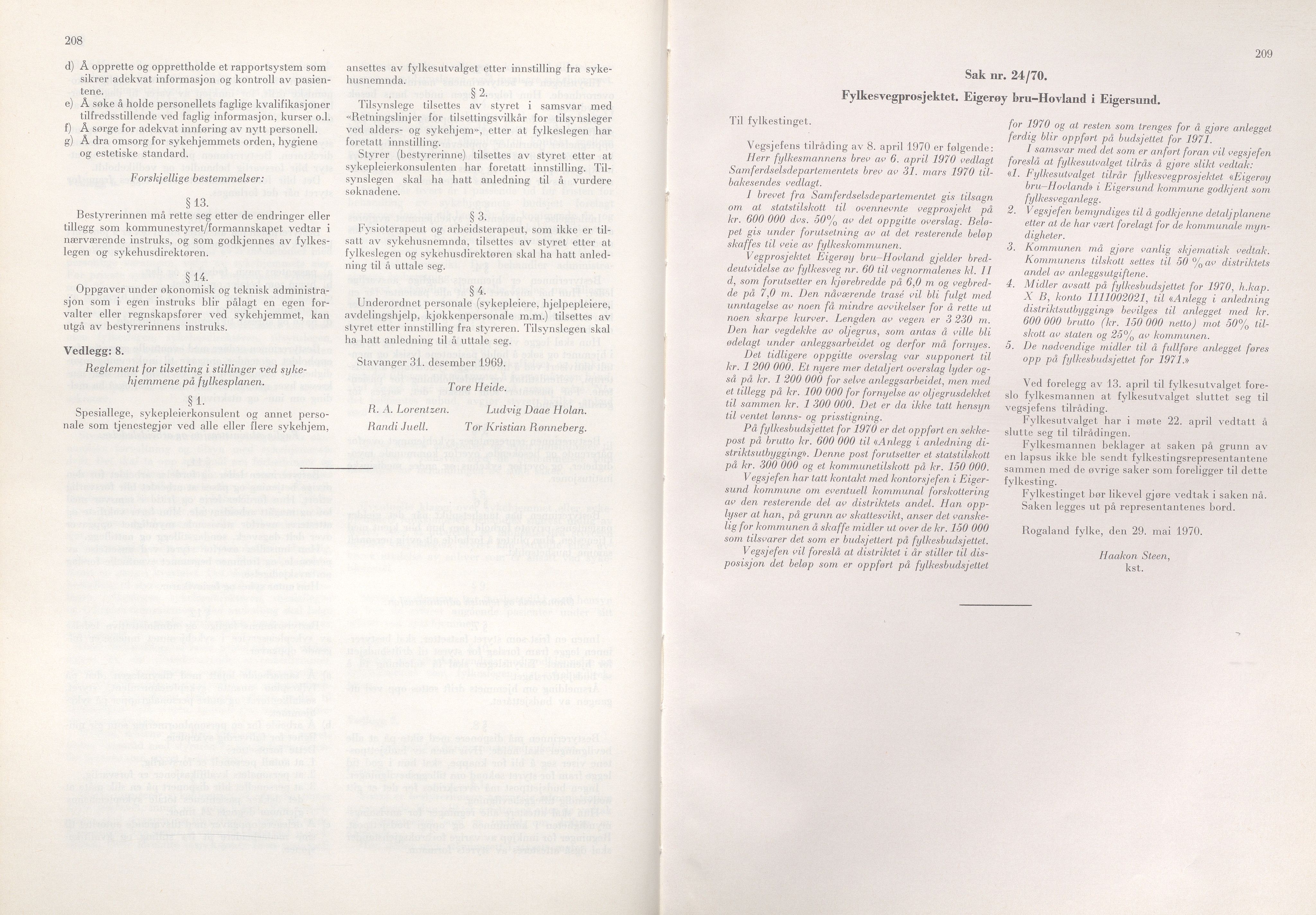 Rogaland fylkeskommune - Fylkesrådmannen , IKAR/A-900/A/Aa/Aaa/L0090: Møtebok , 1970, p. 208-209