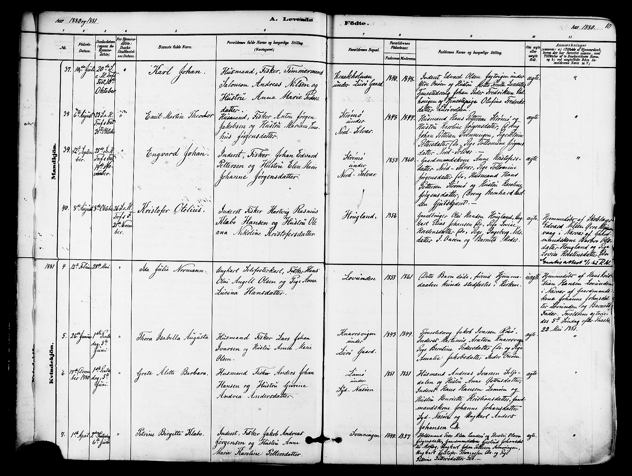 Ministerialprotokoller, klokkerbøker og fødselsregistre - Nordland, AV/SAT-A-1459/839/L0568: Parish register (official) no. 839A05, 1880-1902, p. 10