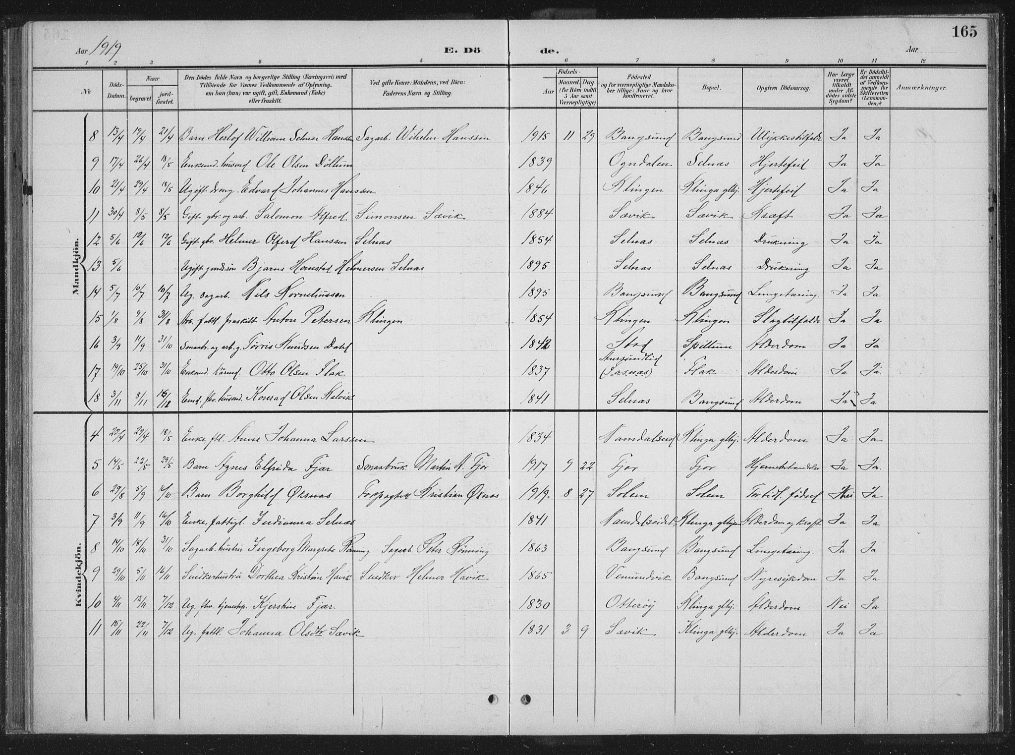 Ministerialprotokoller, klokkerbøker og fødselsregistre - Nord-Trøndelag, SAT/A-1458/770/L0591: Parish register (copy) no. 770C02, 1902-1940, p. 165