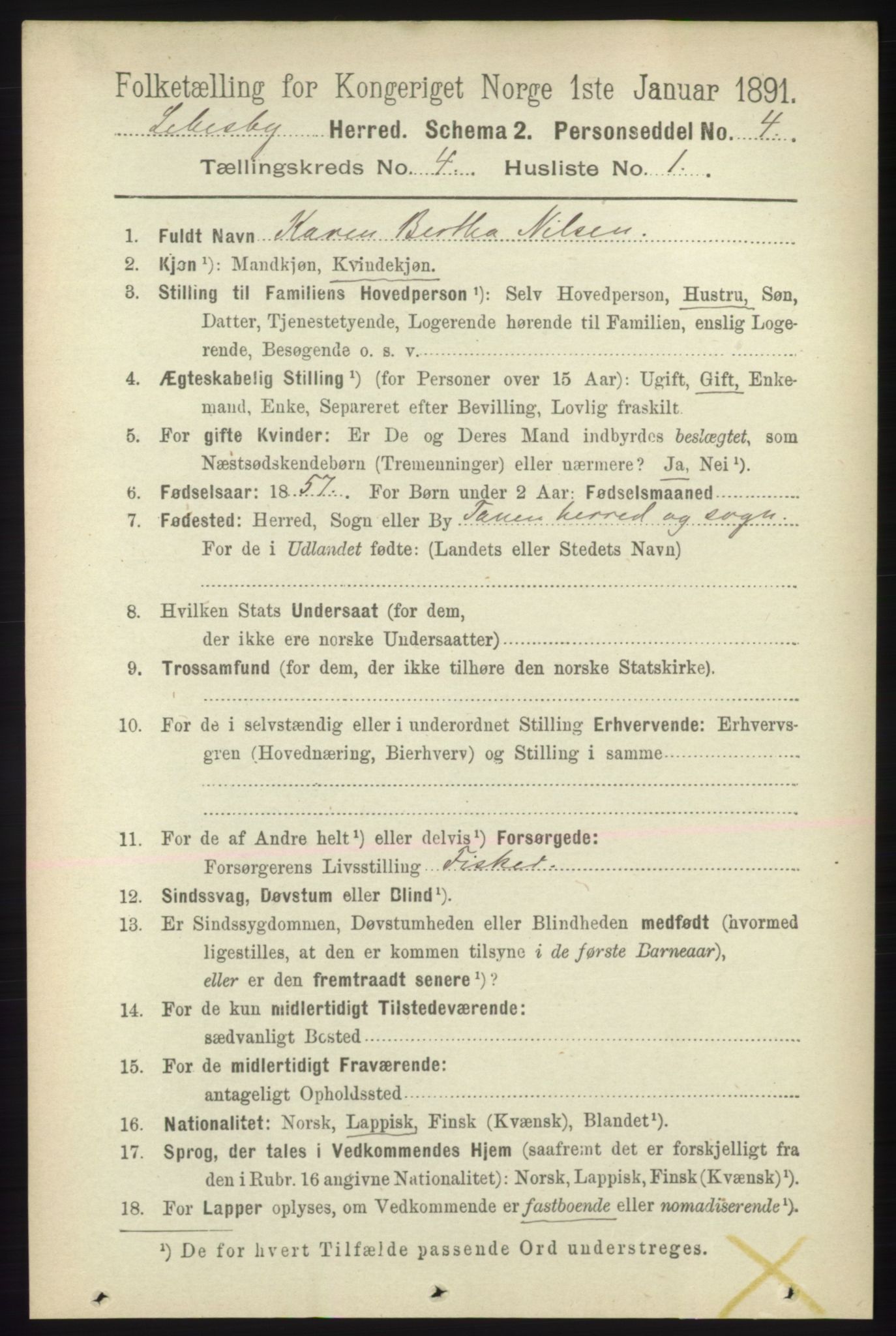 RA, 1891 census for 2022 Lebesby, 1891, p. 1080