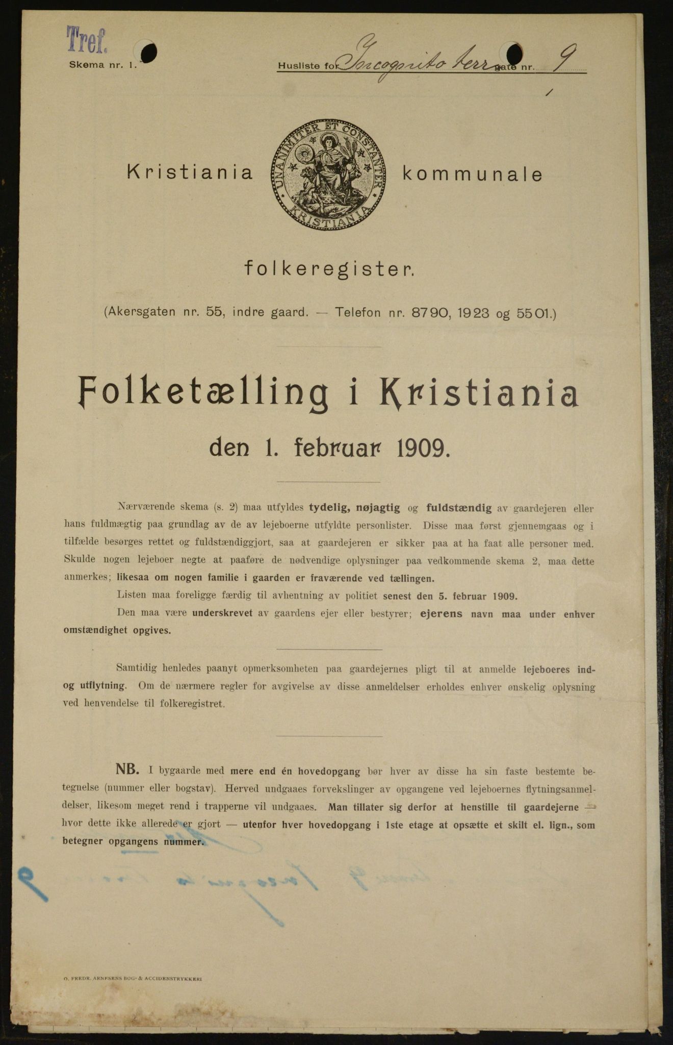 OBA, Municipal Census 1909 for Kristiania, 1909, p. 40654