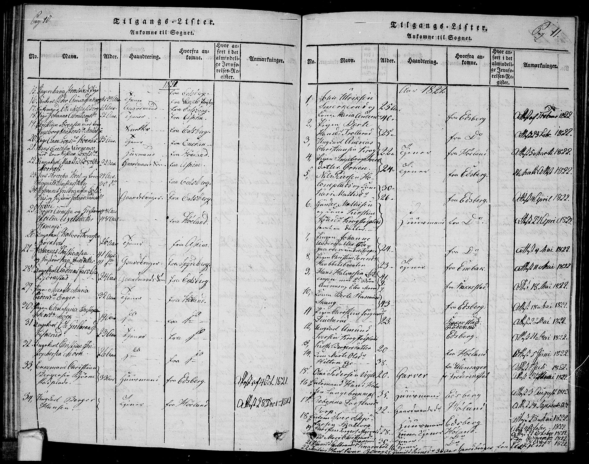 Trøgstad prestekontor Kirkebøker, AV/SAO-A-10925/G/Ga/L0001: Parish register (copy) no. I 1, 1815-1831, p. 10-11