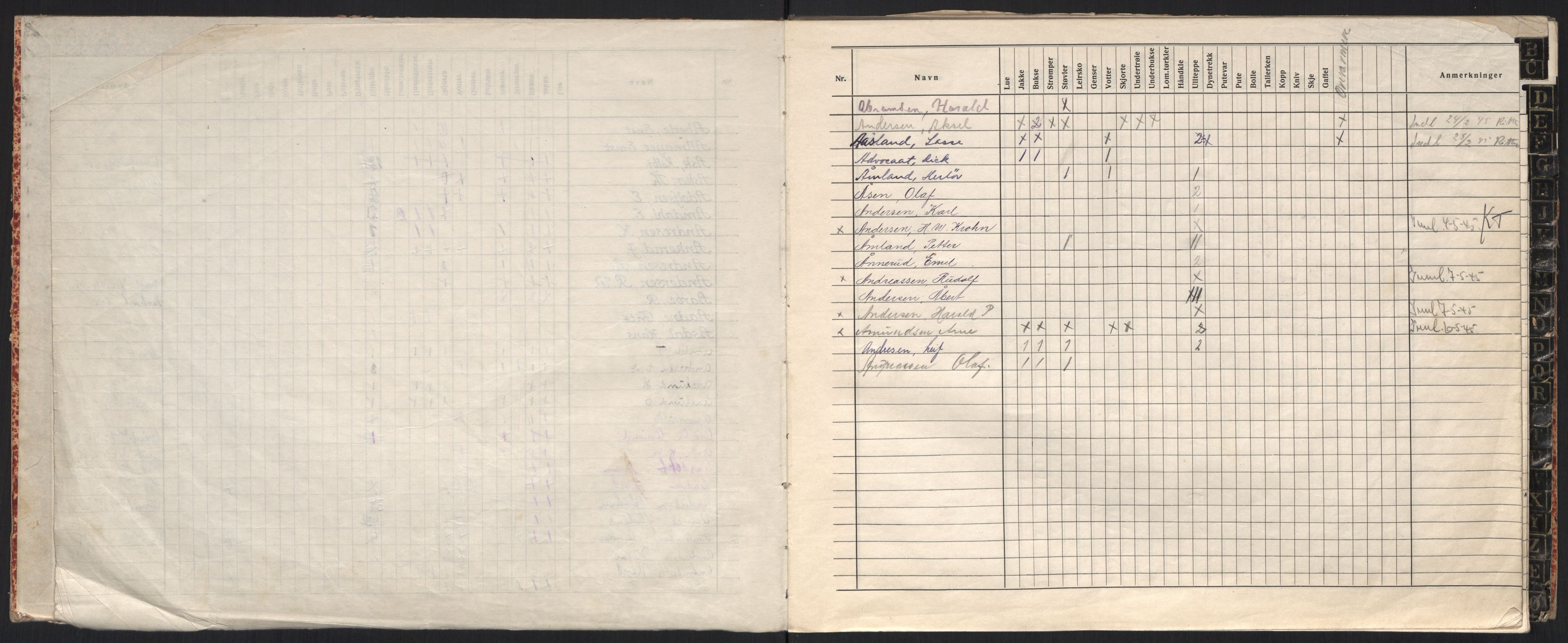 Statspolitiet - Hovedkontoret / Osloavdelingen, AV/RA-S-1329/C/Cl/L0017: Effektbok for internerte, 1941-1945