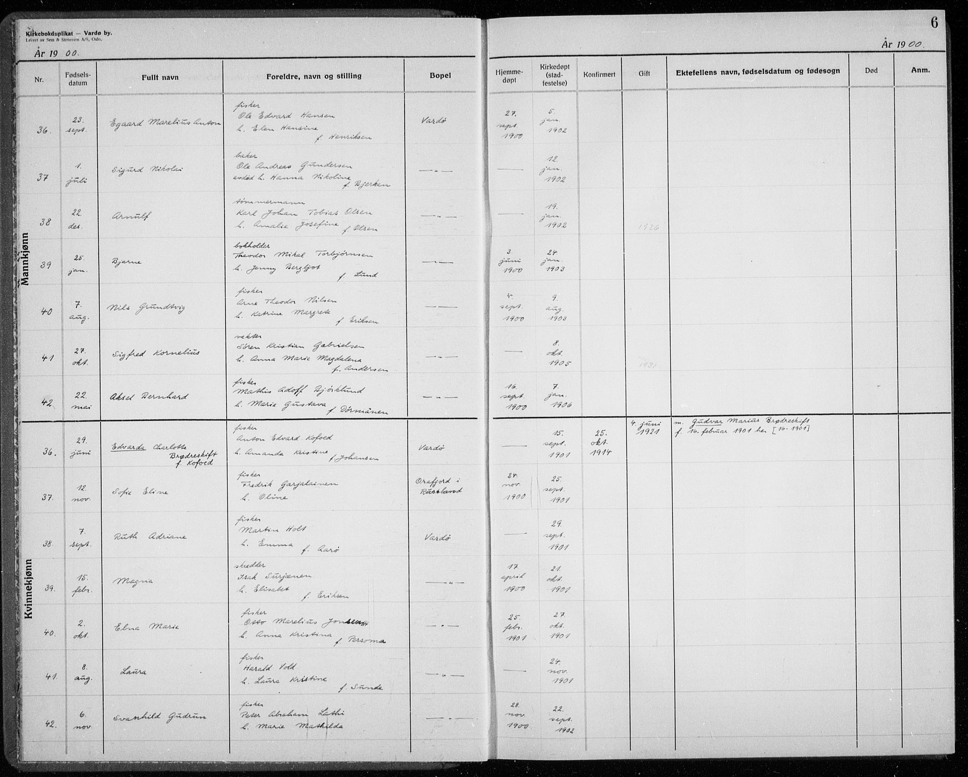 Vardø sokneprestkontor, AV/SATØ-S-1332/H/Hc/L0001kirkerekon: Other parish register no. 1, 1900-1914, p. 6